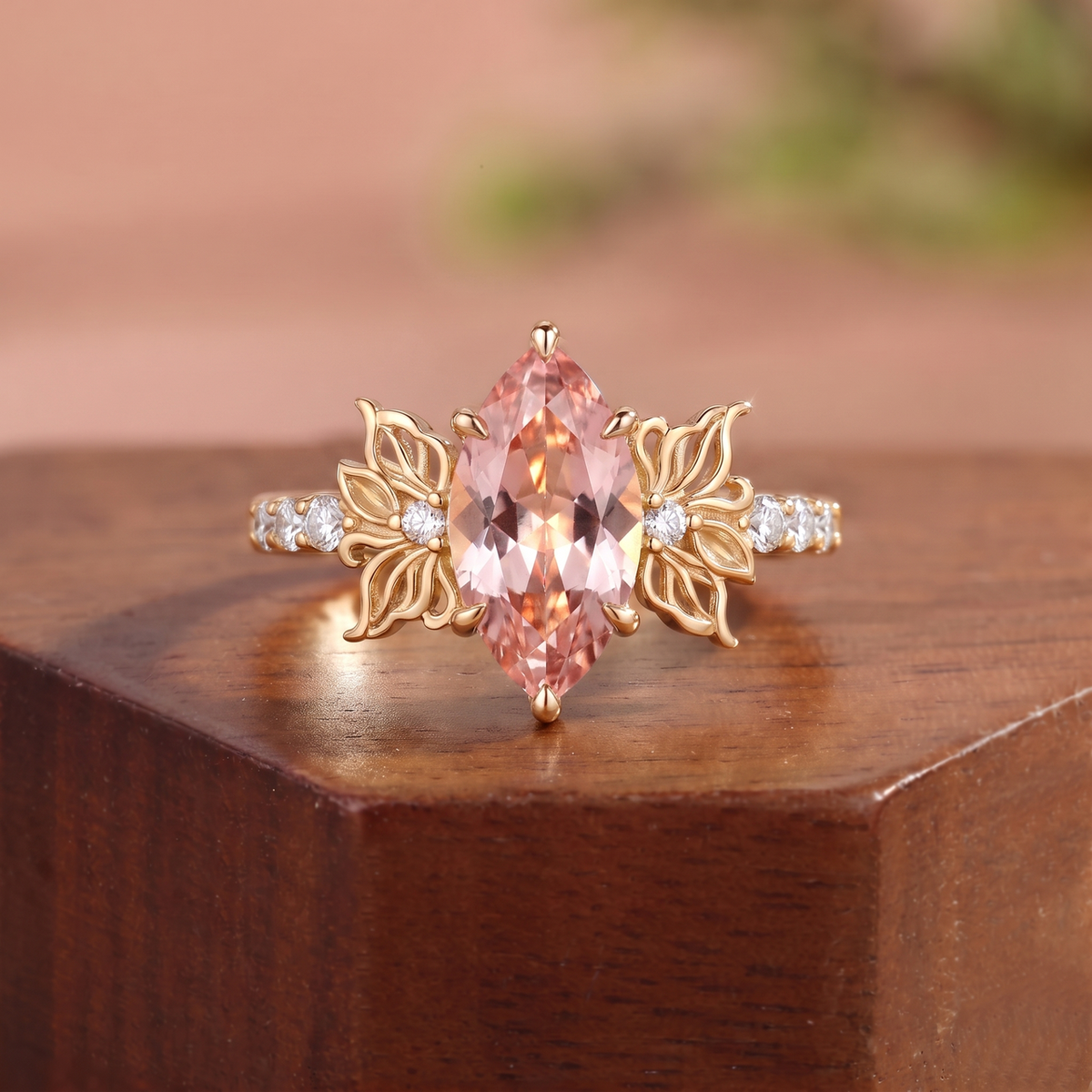 Floral Fairy Marquise Cut Padparadscha Sapphire Butterfly Inspired Engagement Ring - Beata