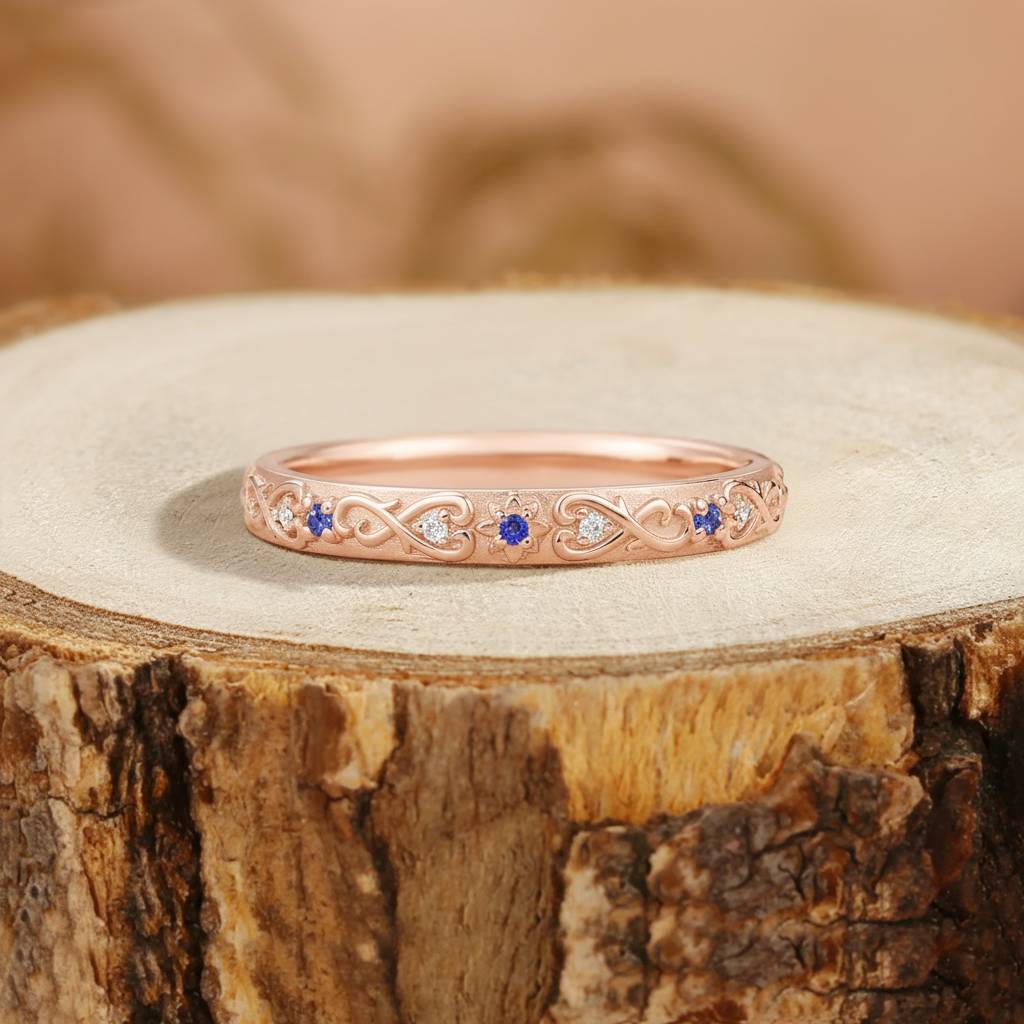 Vintage Inspired Alexandrite Flower Wedding Band