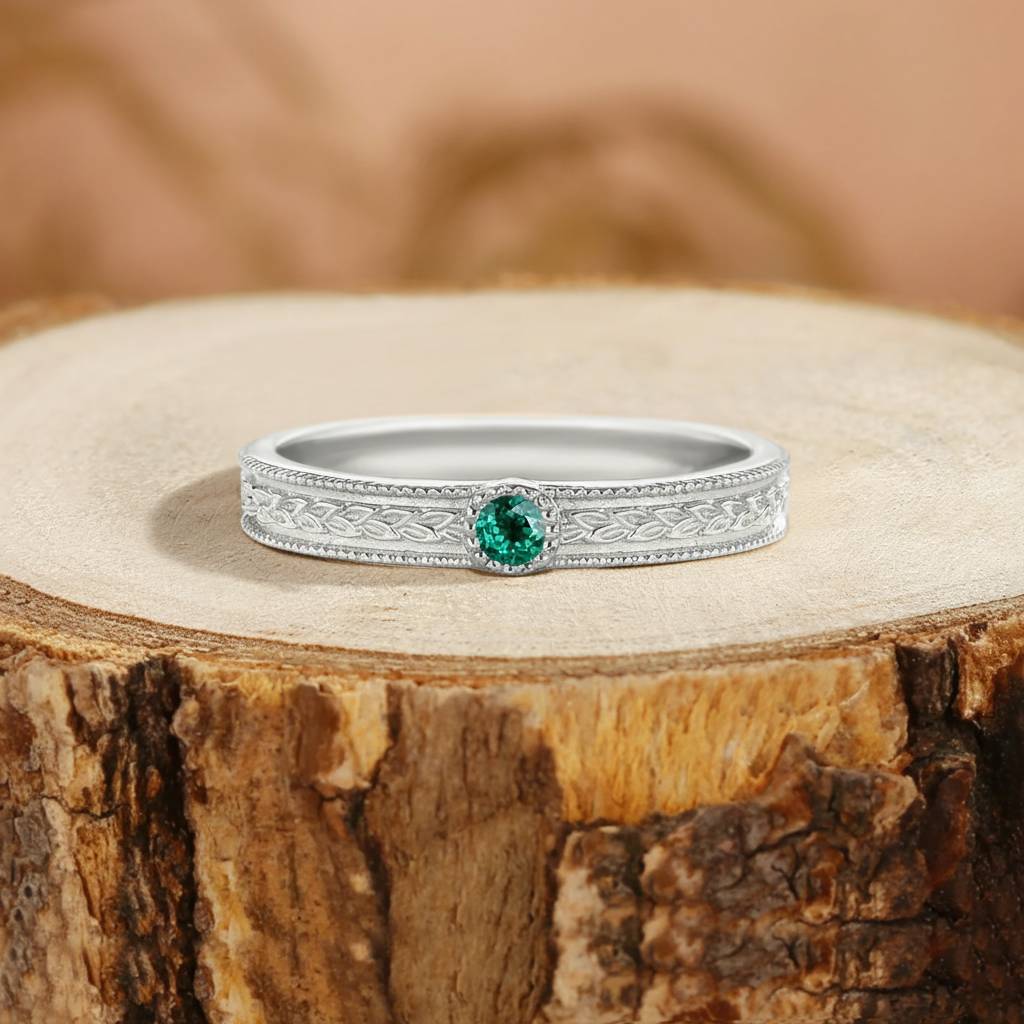 Wedding Band - Nature Inspired Emerald Wedding Band