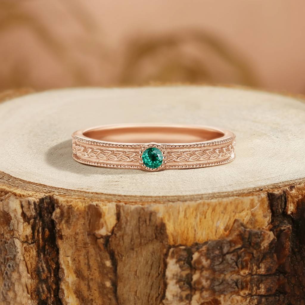 Wedding Band - Nature Inspired Emerald Wedding Band