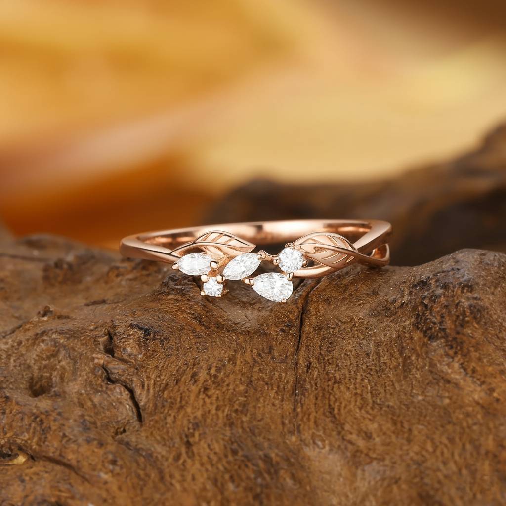 Leaf Design Pear Moissanite Cluster Wedding Band