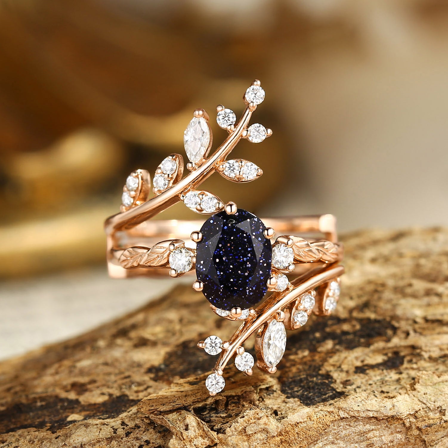 Dorothea - Oval Cut Blue Sandstone Cluster Bridal Set 2pcs