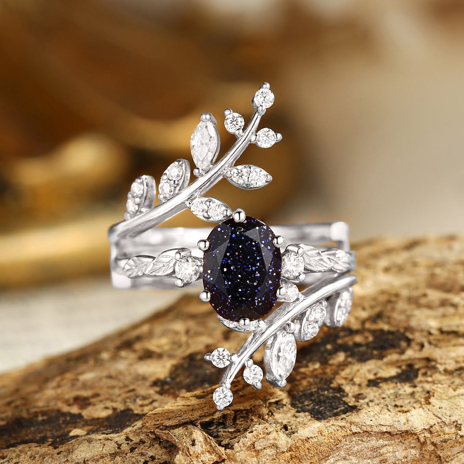 Dorothea - Oval Cut Blue Sandstone Cluster Bridal Set 2pcs