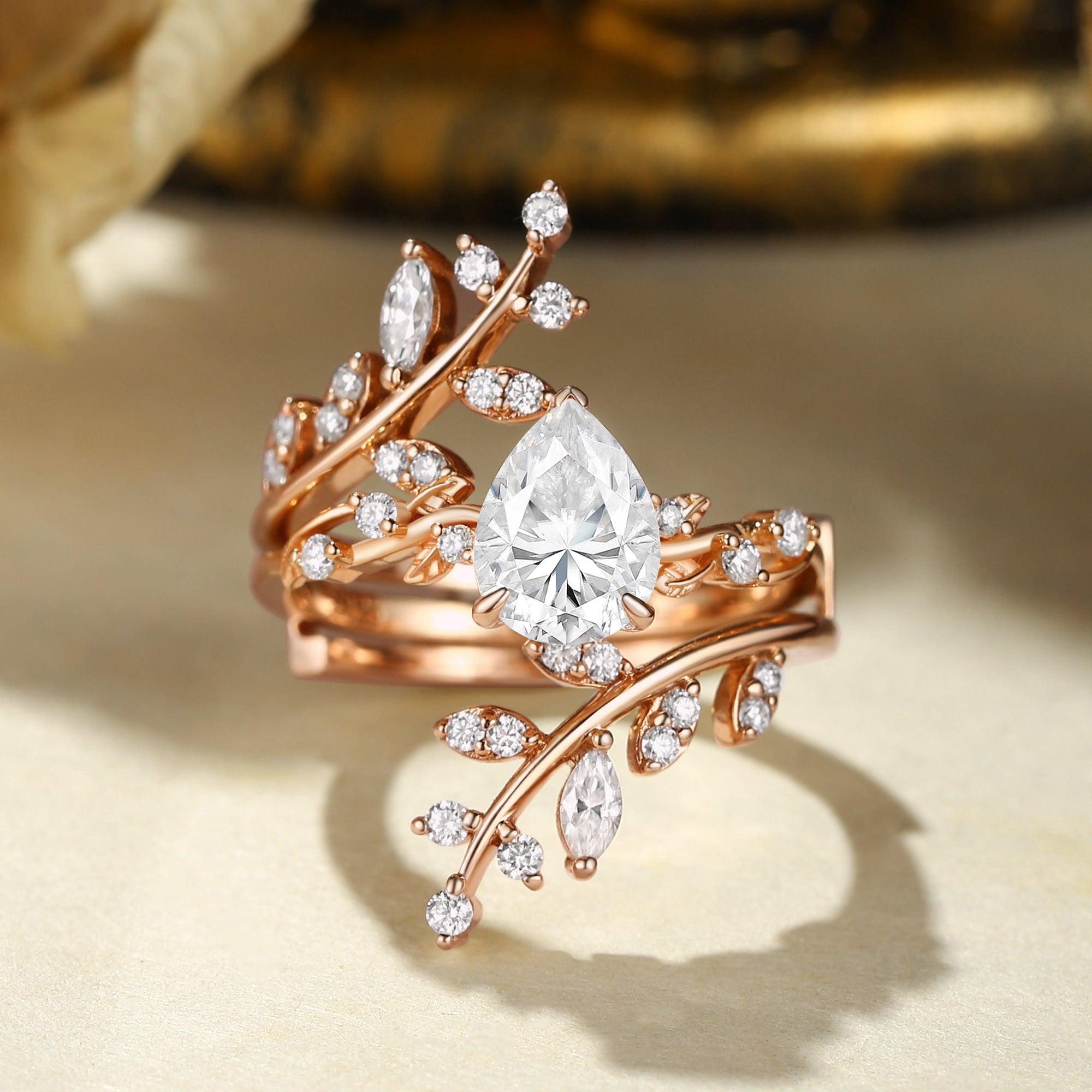 Elaine - Pear Cut Moissanite Enhancer Bridal Set 2pcs