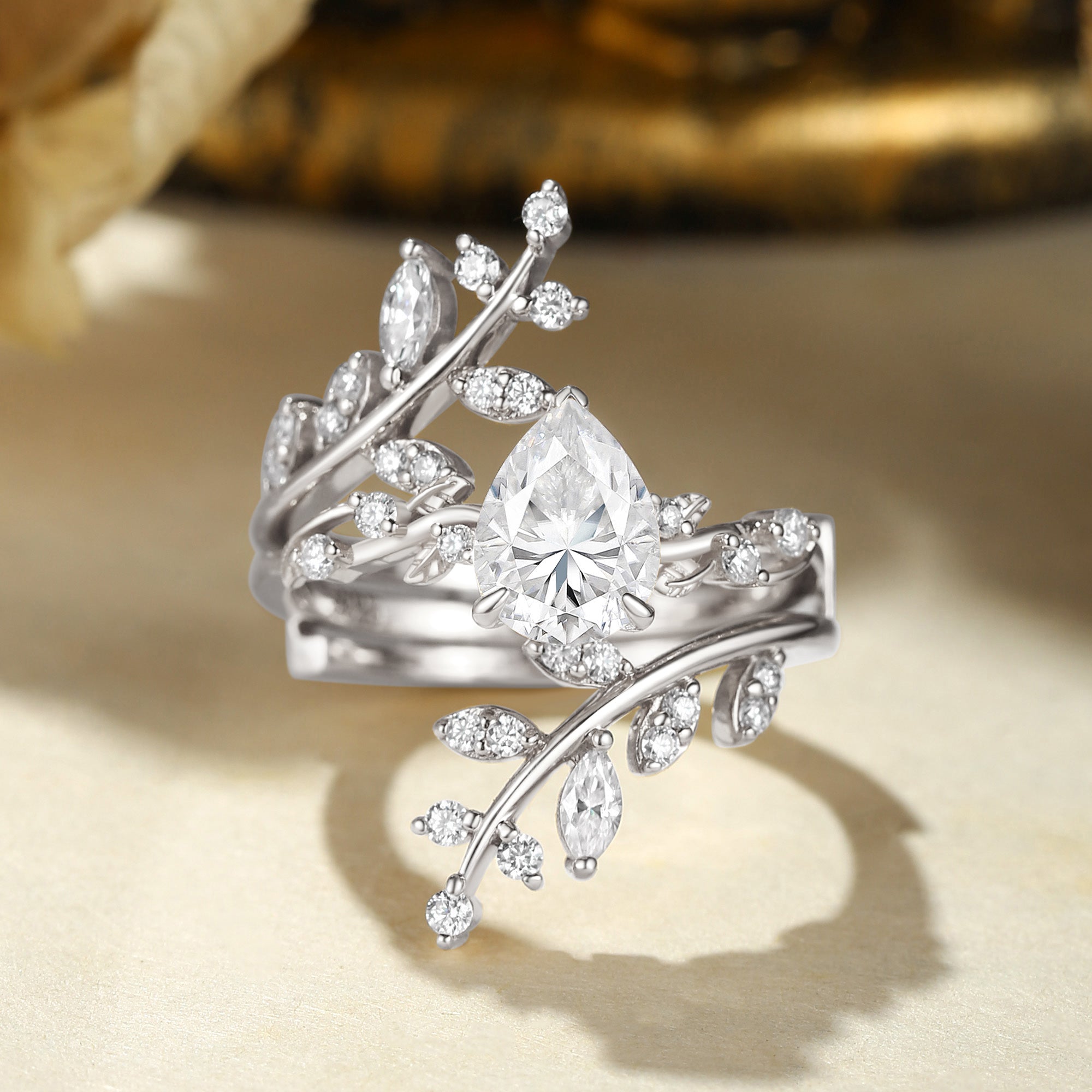 Elaine - Pear Cut Moissanite Enhancer Bridal Set 2pcs