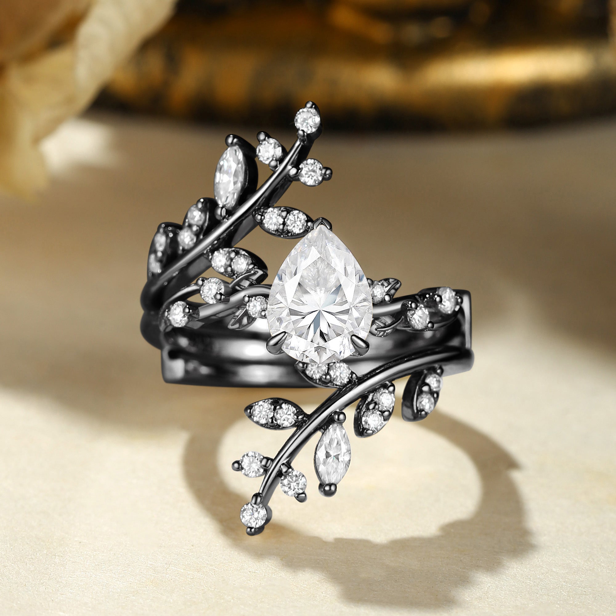 Elaine - Pear Cut Moissanite Enhancer Bridal Set 2pcs