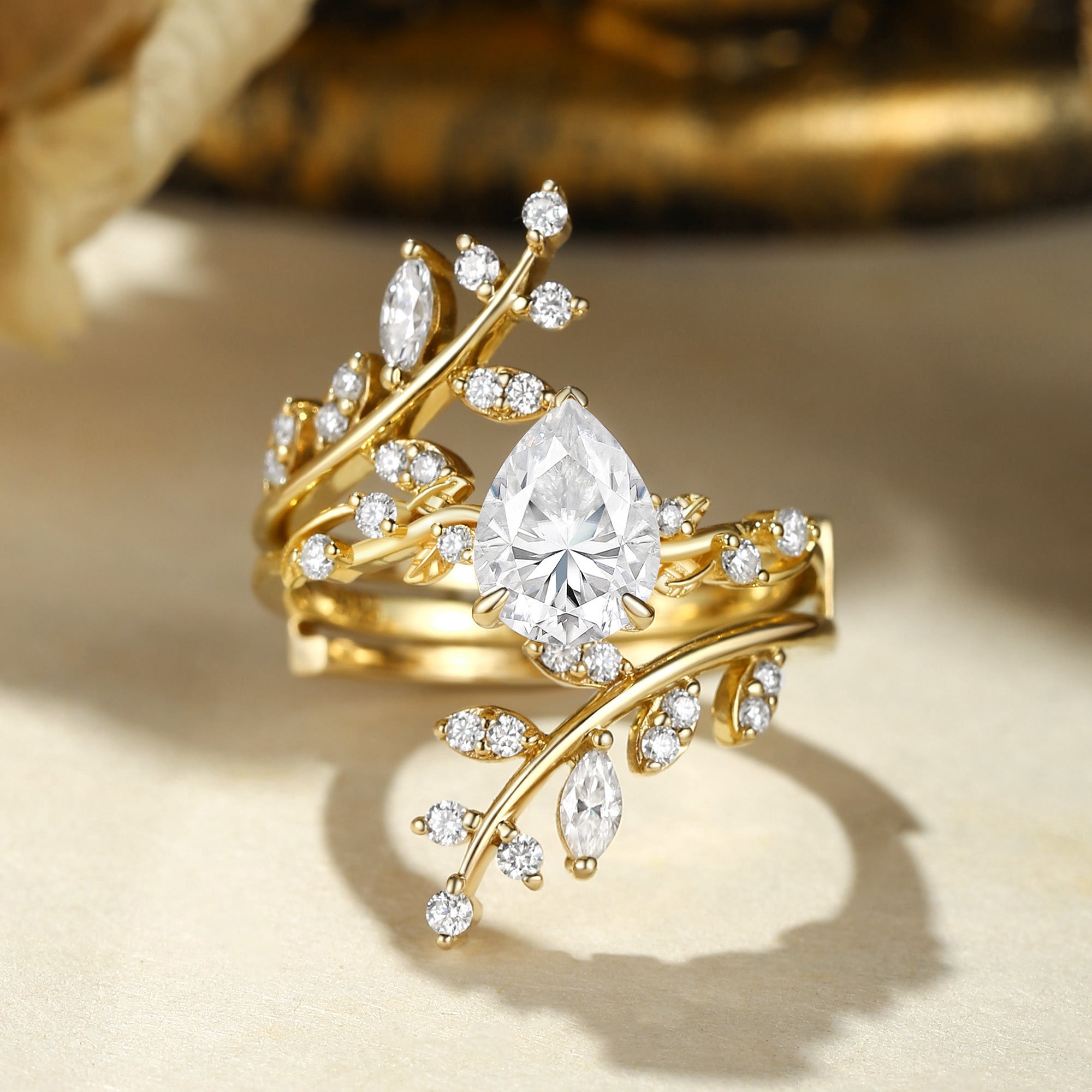 Elaine - Pear Cut Moissanite Enhancer Bridal Set 2pcs