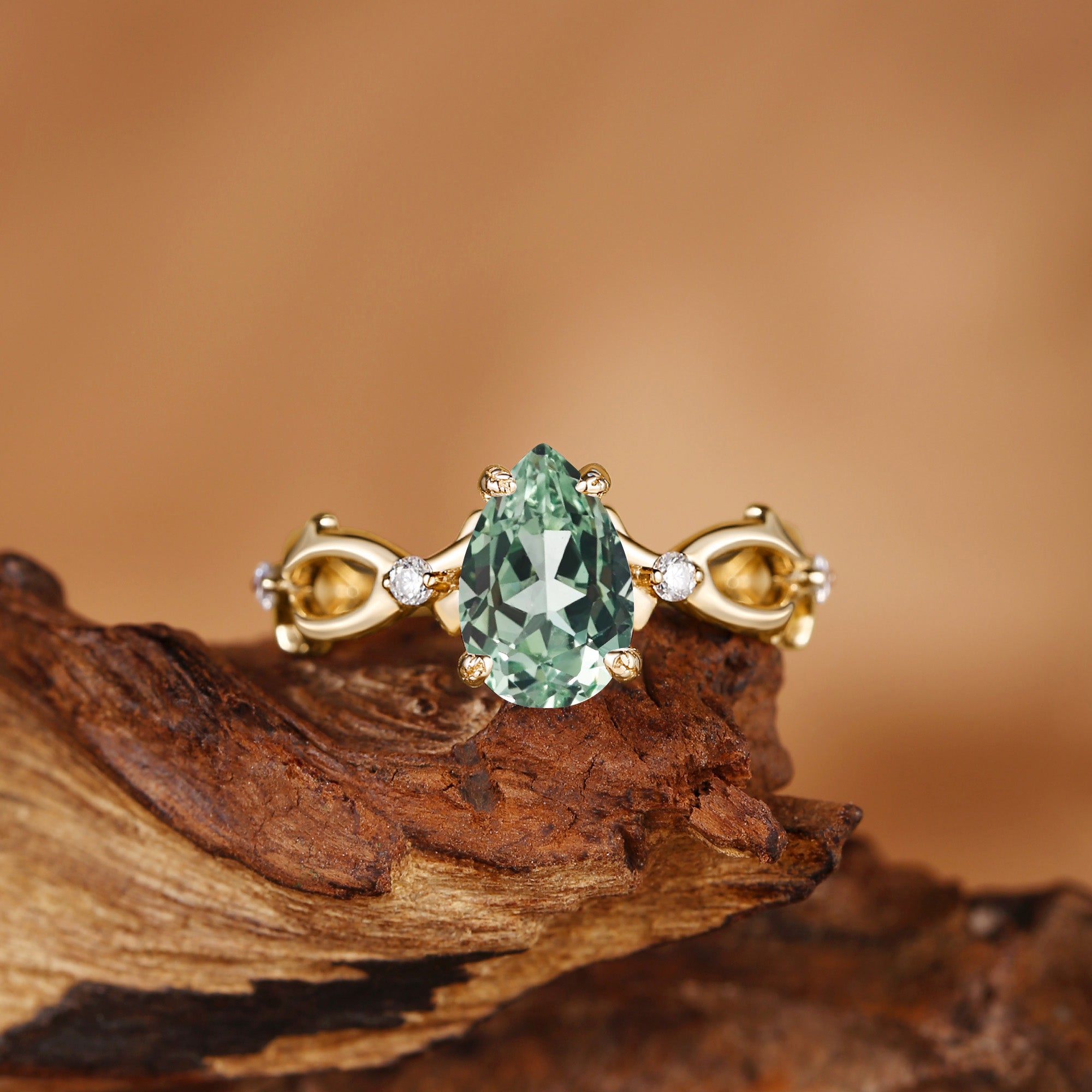 Unique Pear Cut Green Sapphire Thorns Engagement Ring - Beatrice