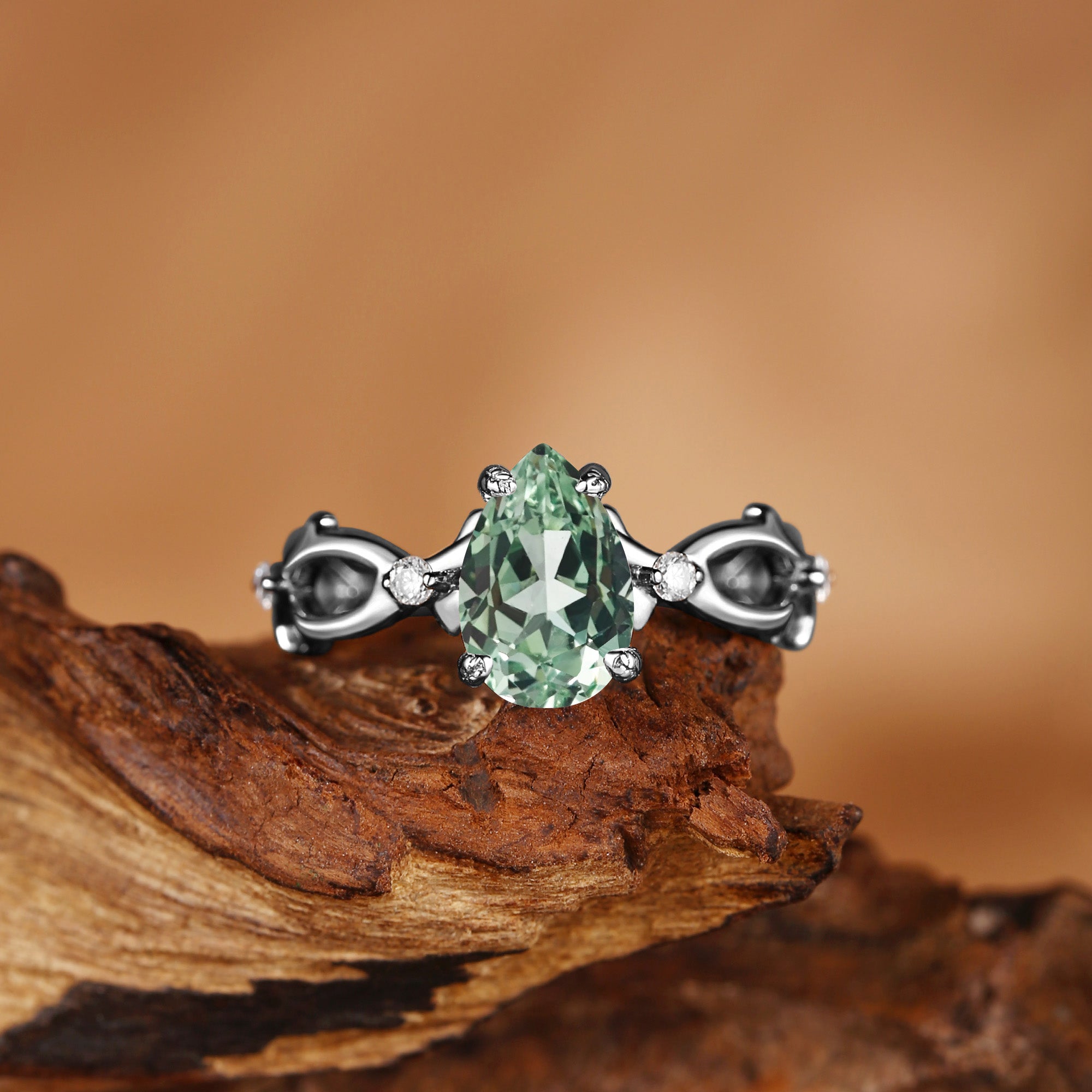 Unique Pear Cut Green Sapphire Thorns Engagement Ring - Beatrice