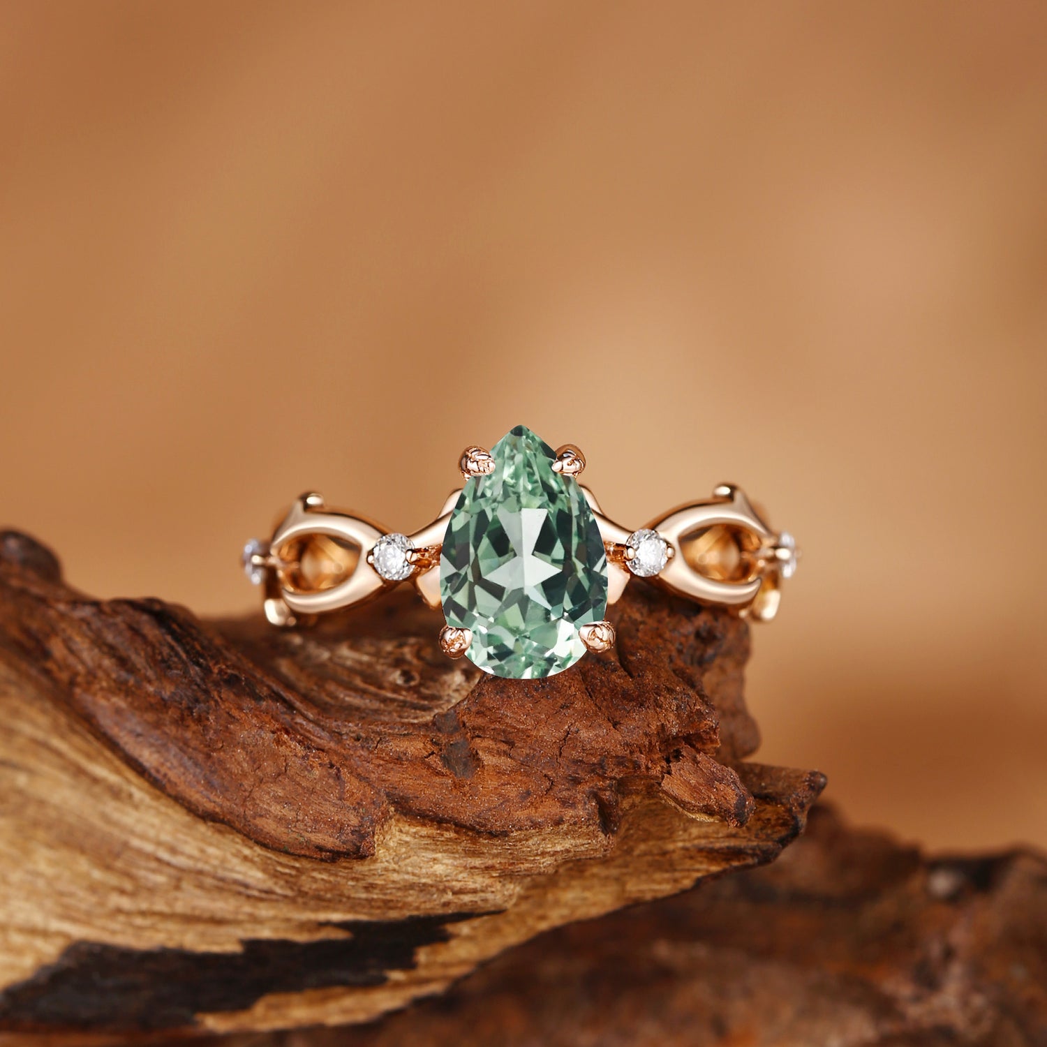 Unique Pear Cut Green Sapphire Thorns Engagement Ring - Beatrice