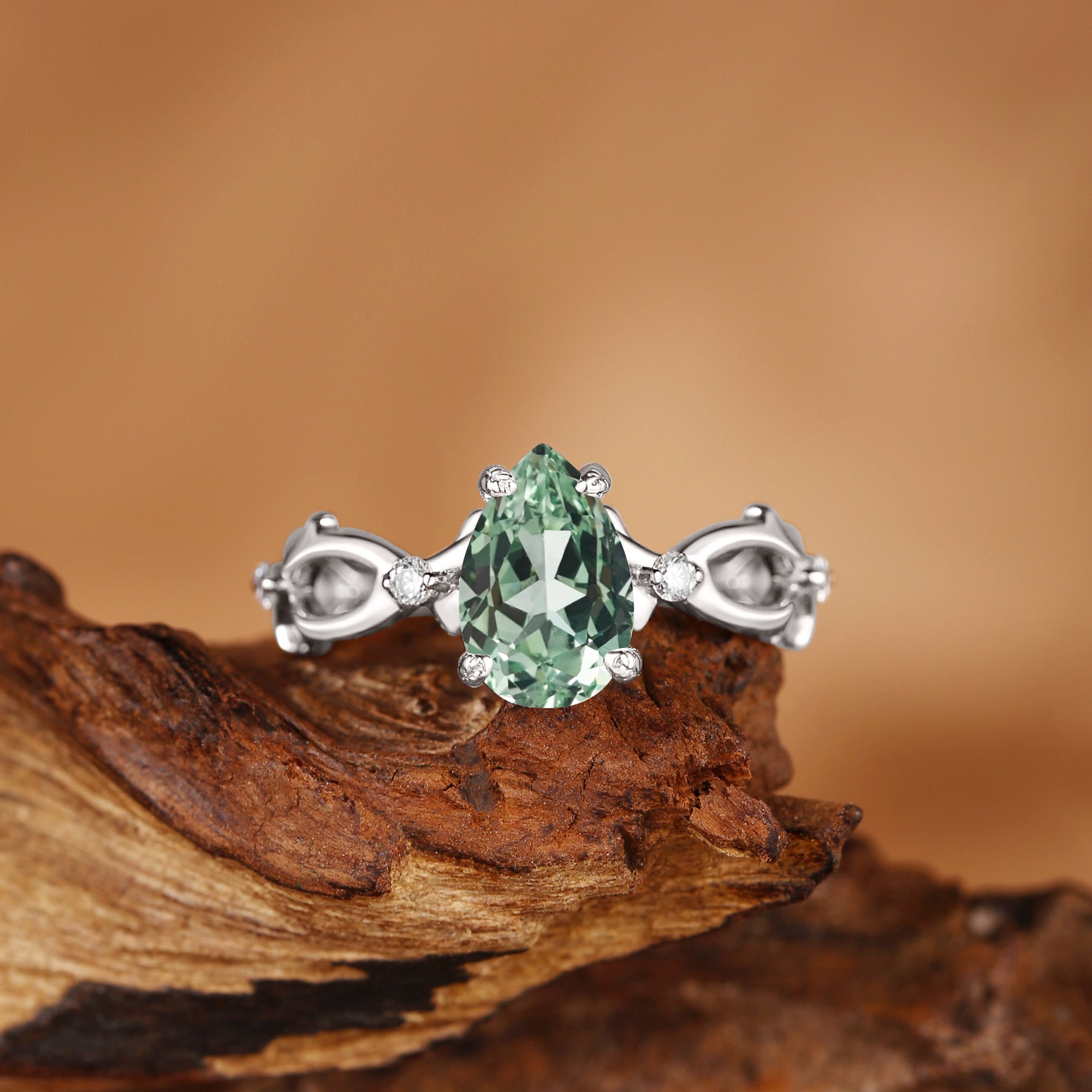 Unique Pear Cut Green Sapphire Thorns Engagement Ring - Beatrice