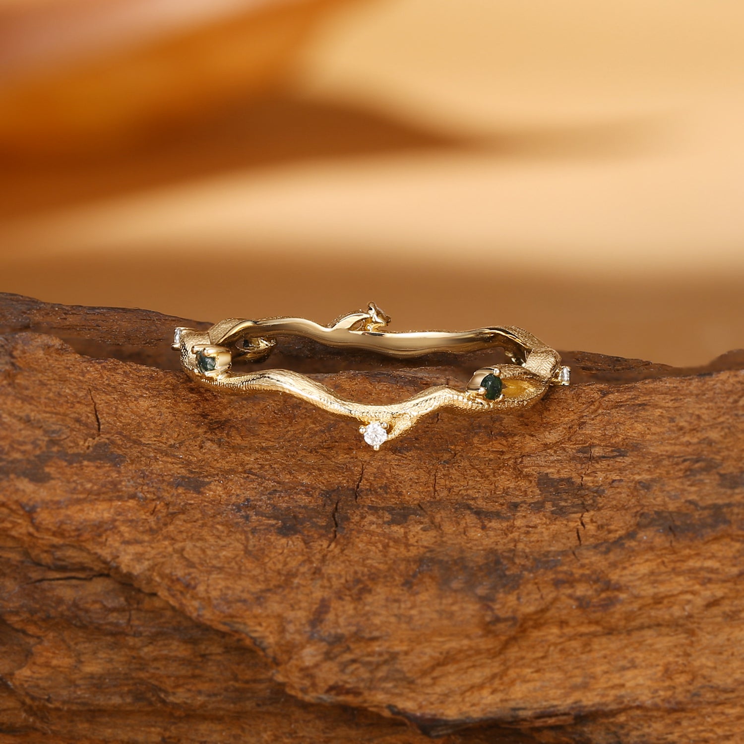 Thorns Design Moss Agate Cluster Wedding Band