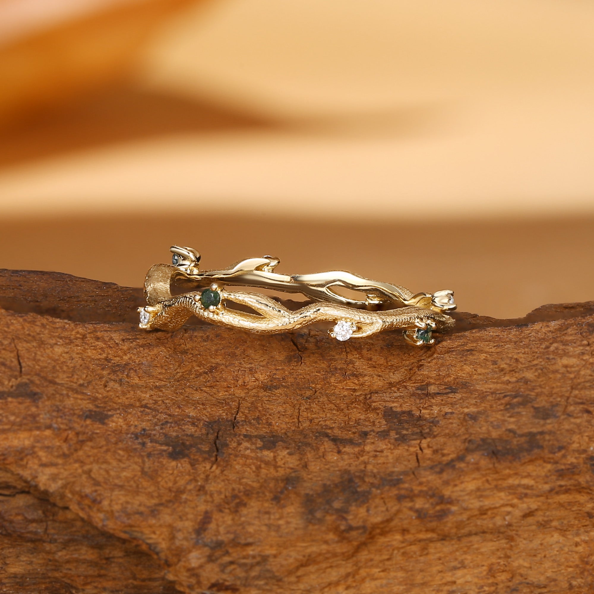 Thorns Design Moss Agate Cluster Wedding Band