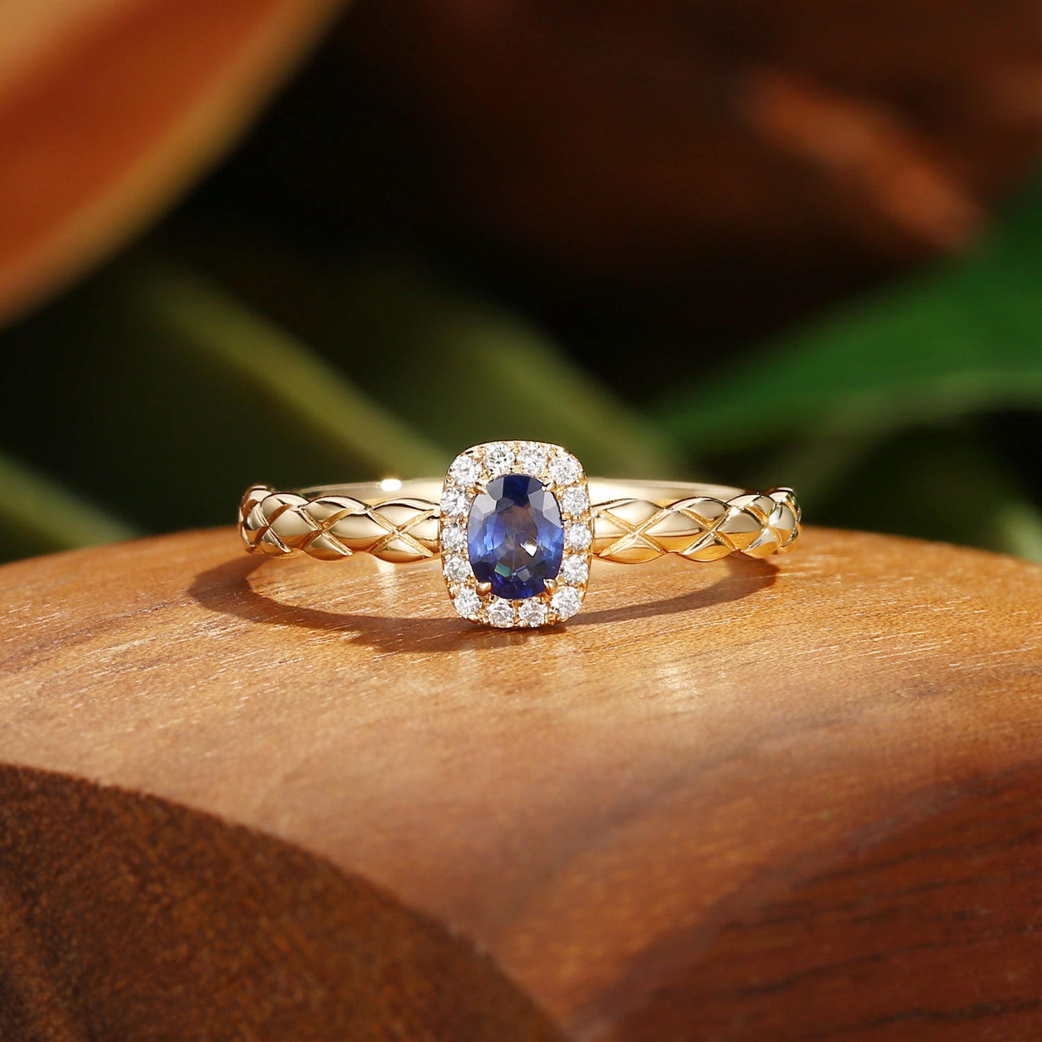 Odessa - Vintage Halo Oval Cut Natural Sapphire Dianty Engagement Ring