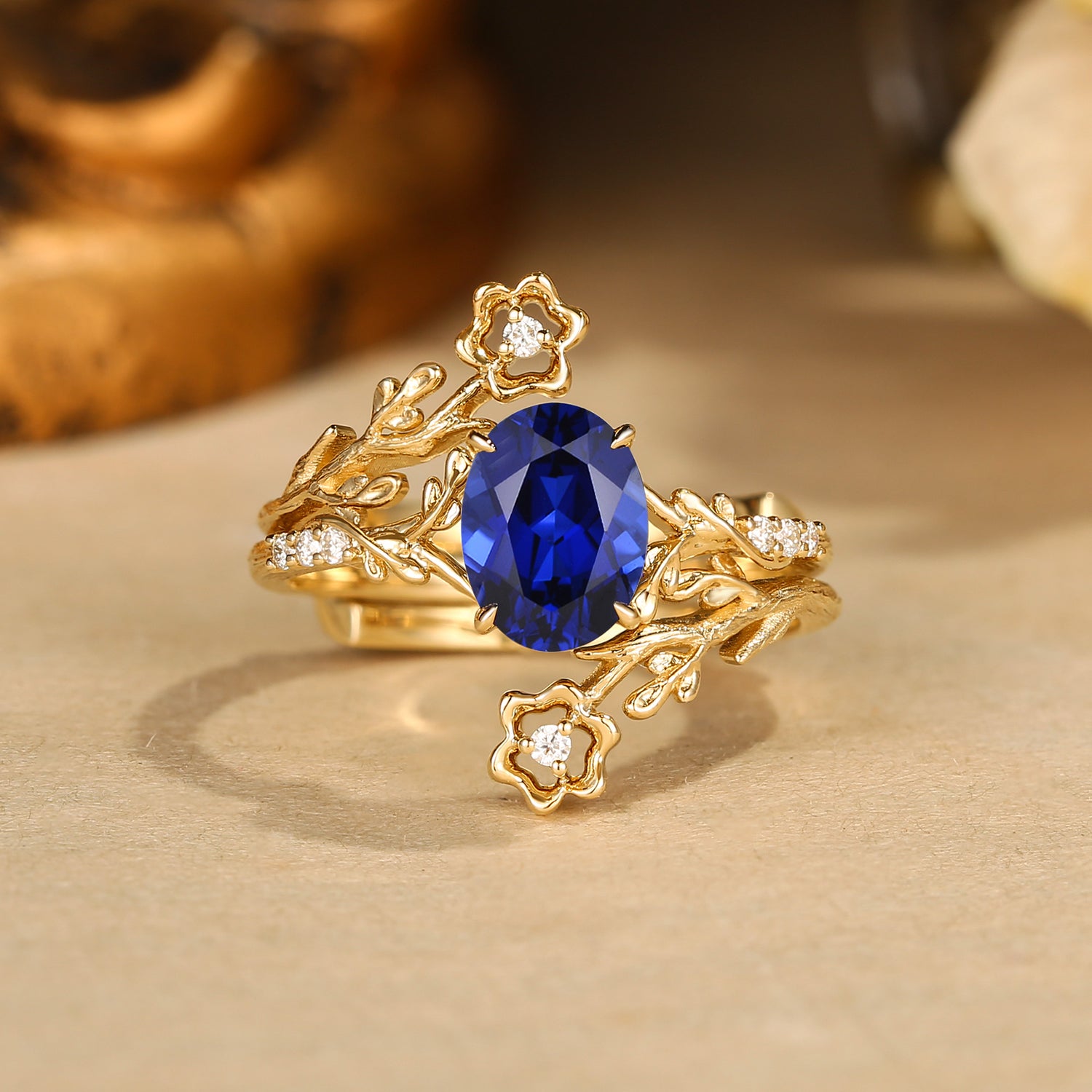 Drisana - Oval Cut Sapphire Leaf & Flower Enhancer Bridal Set 2pcs