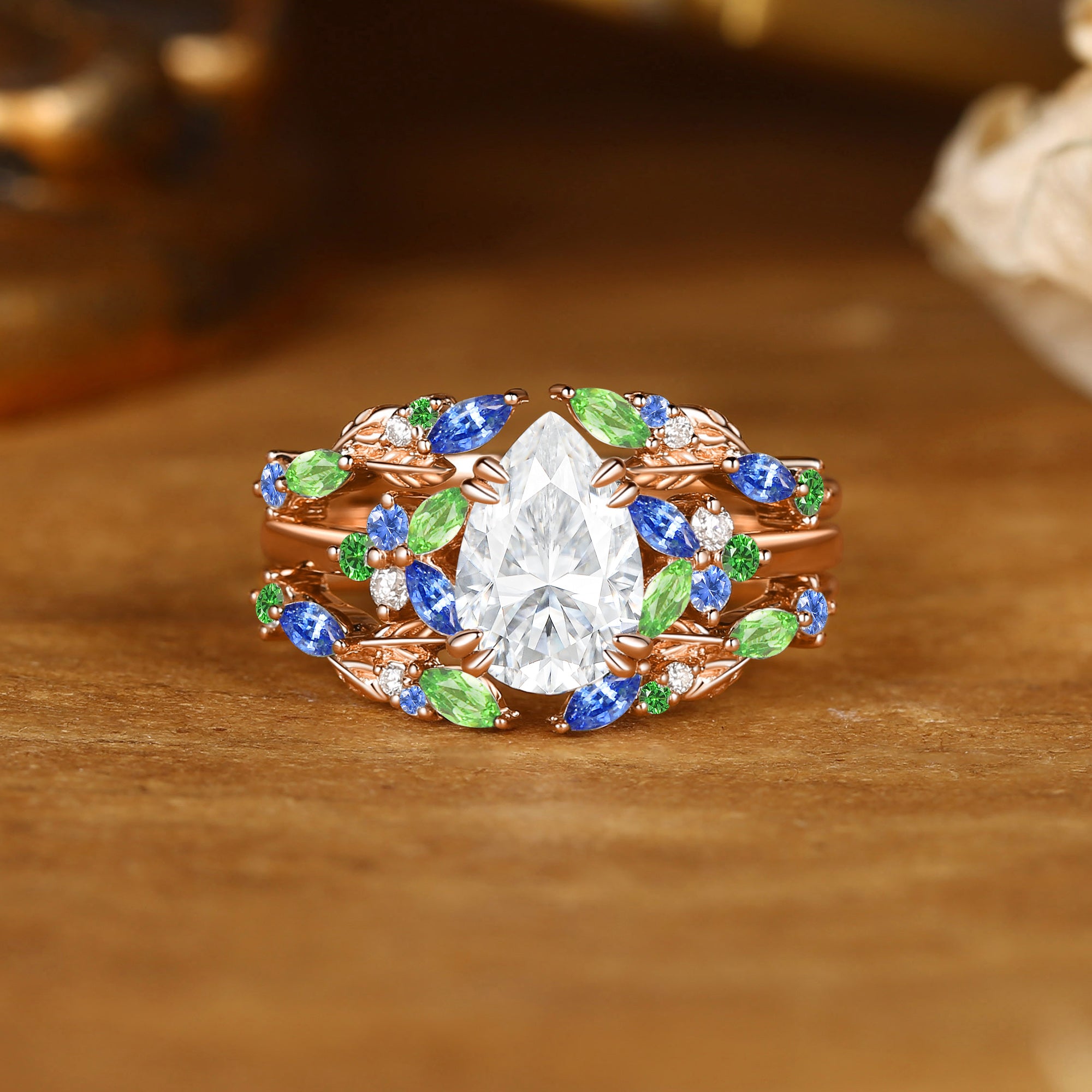 Jasmine - Monet's Garden Moissanite Leaf Ring Bridal Set – Blingflare
