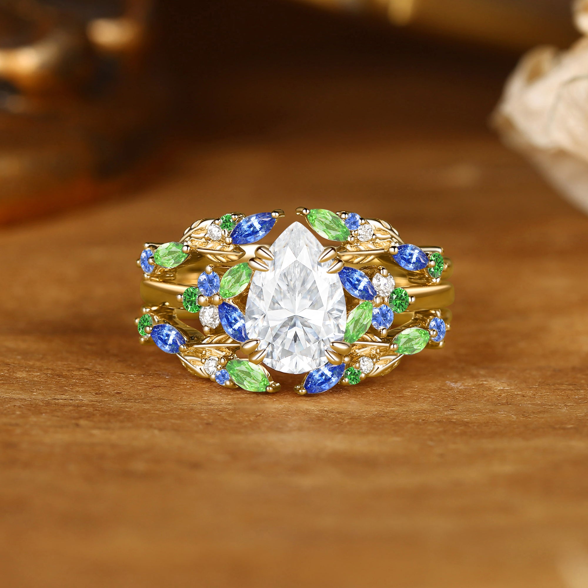 Jasmine - Monet's Garden Moissanite Leaf Ring Bridal Set