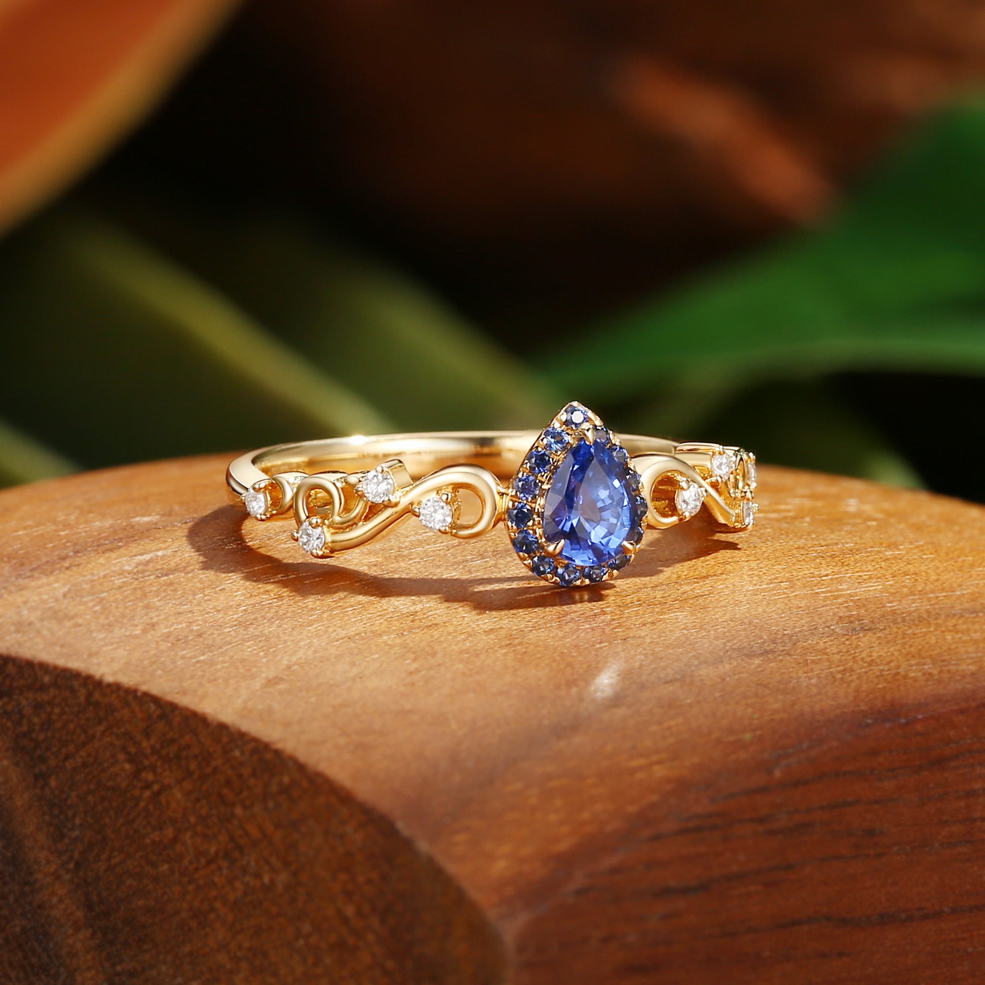 Odessa - Vintage Halo Pear Cut Sapphire Filigree Engagement Ring