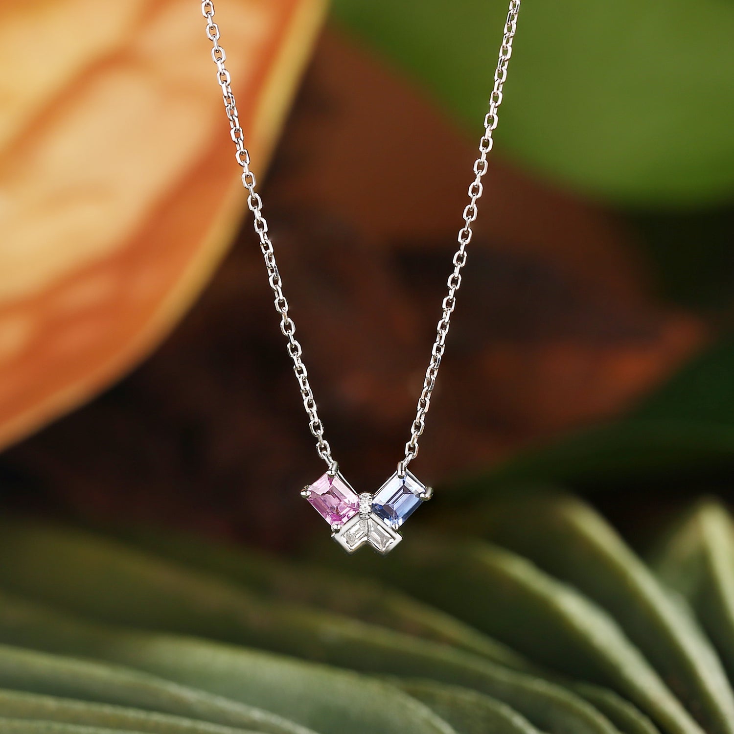 Monet's Garden-Inspired Lab Pink & Blue & White Sapphire Pendant