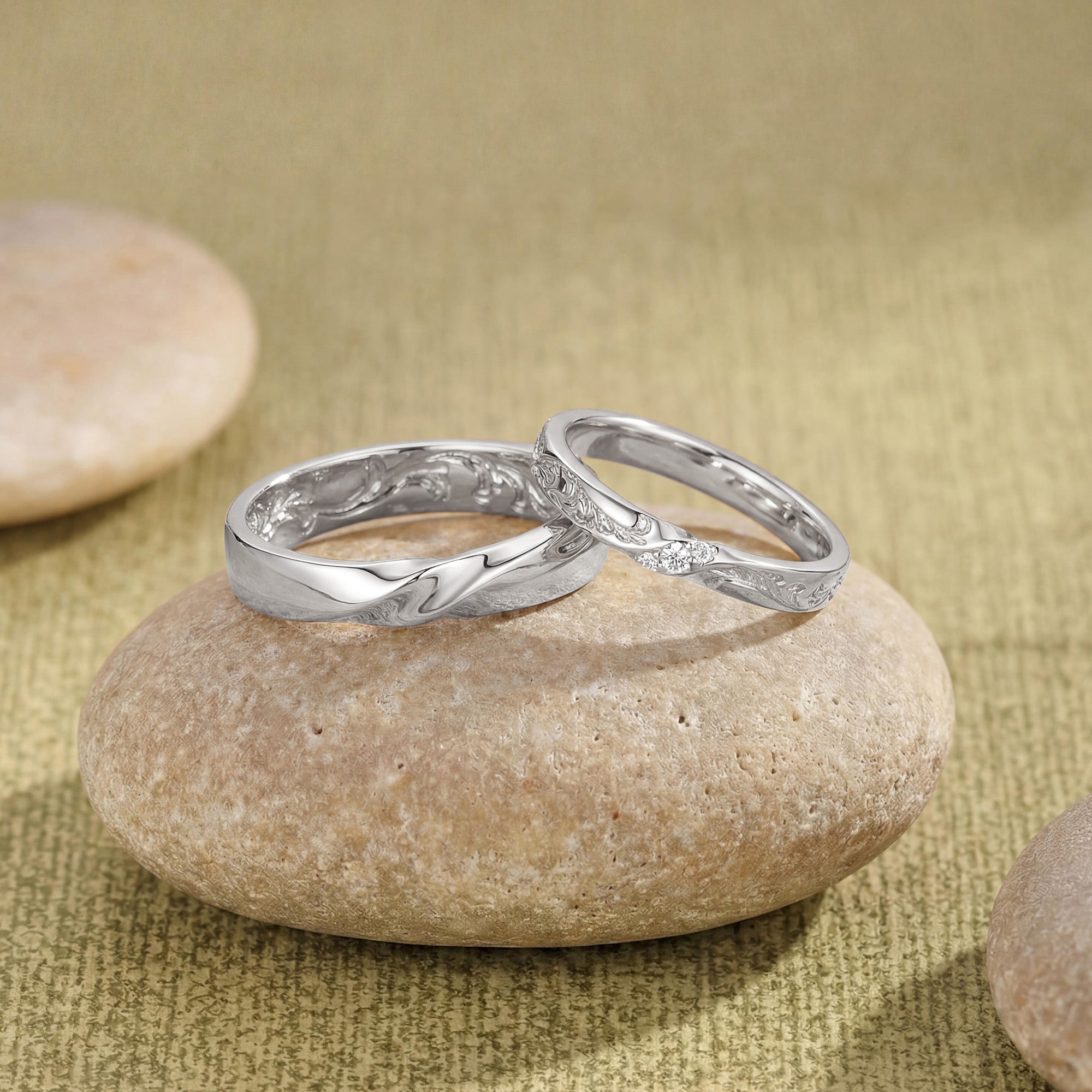 Monique - Unique Gold Design Moissanite Leafy Couple Ring