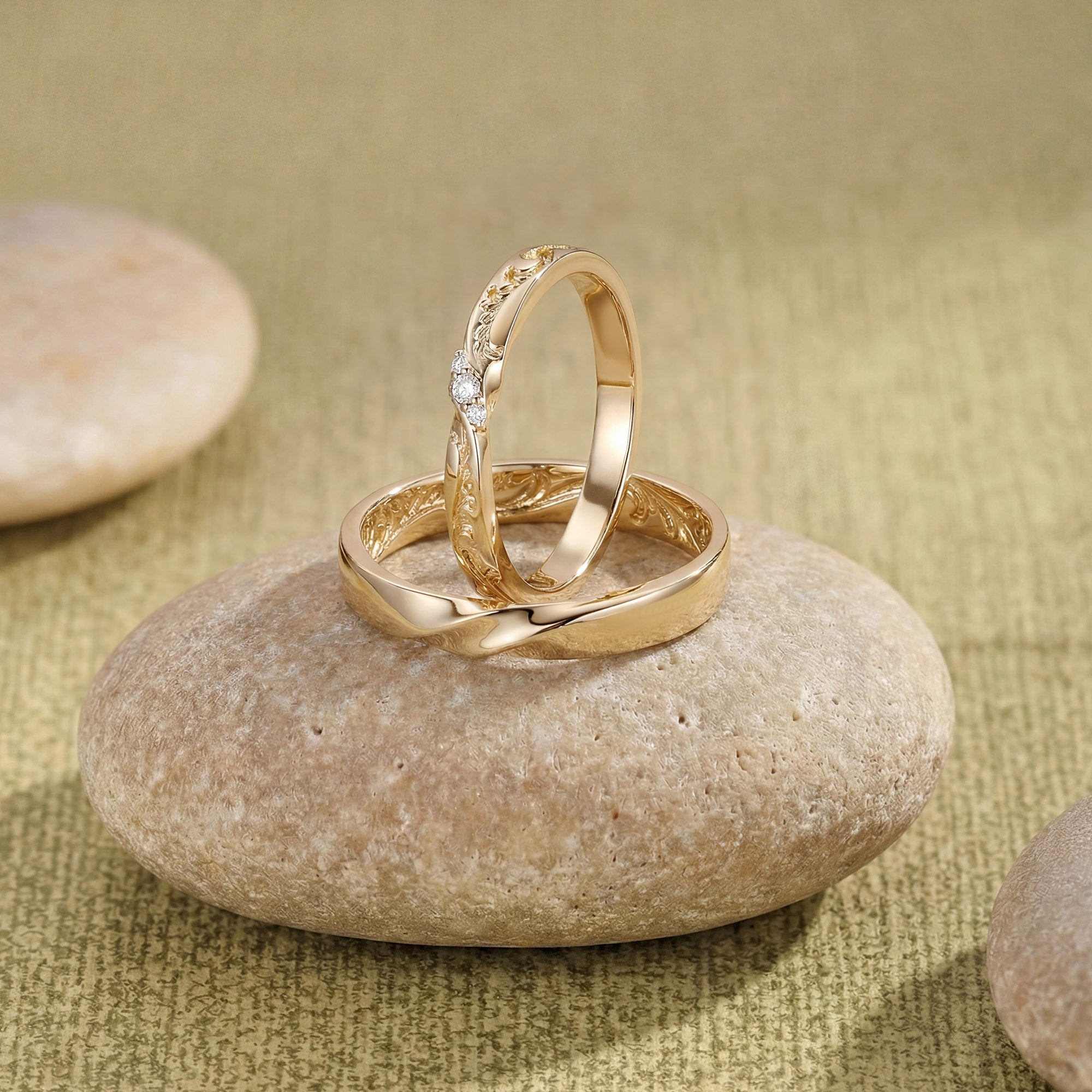 Monique - Unique Gold Design Moissanite Leafy Couple Ring