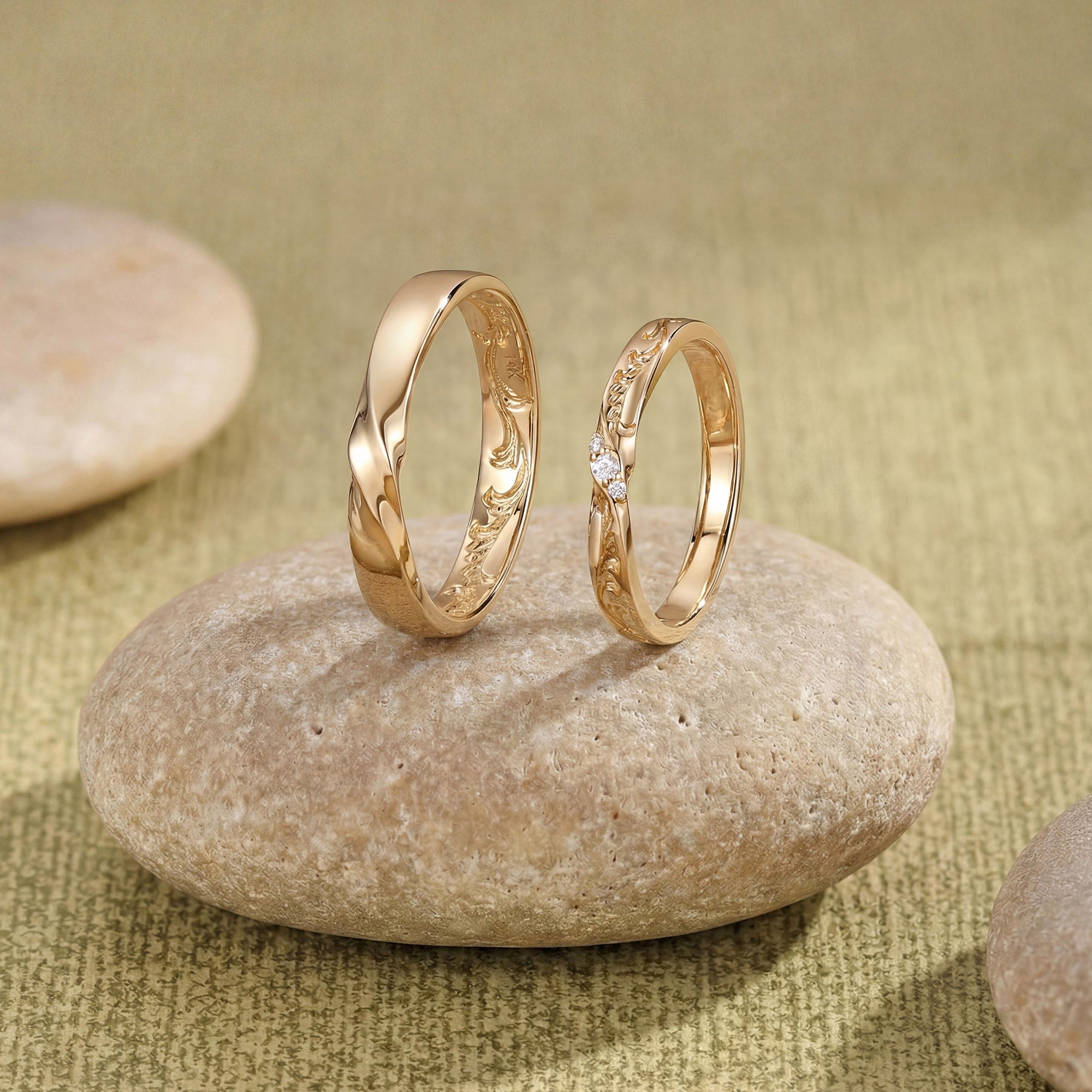 Monique - Unique Gold Design Moissanite Leafy Couple Ring