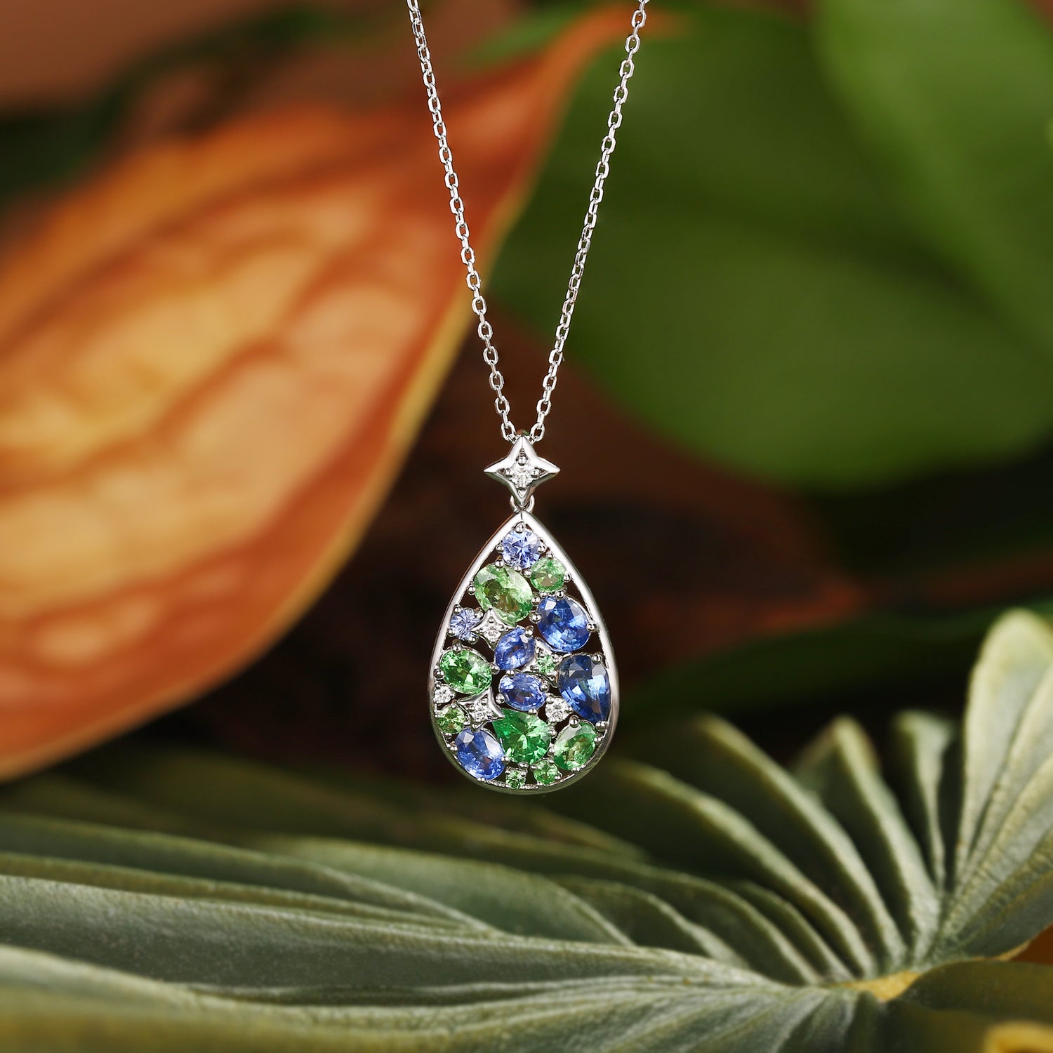Monet's Pear-Inspired Lab Sapphire Blue & Green Pendant