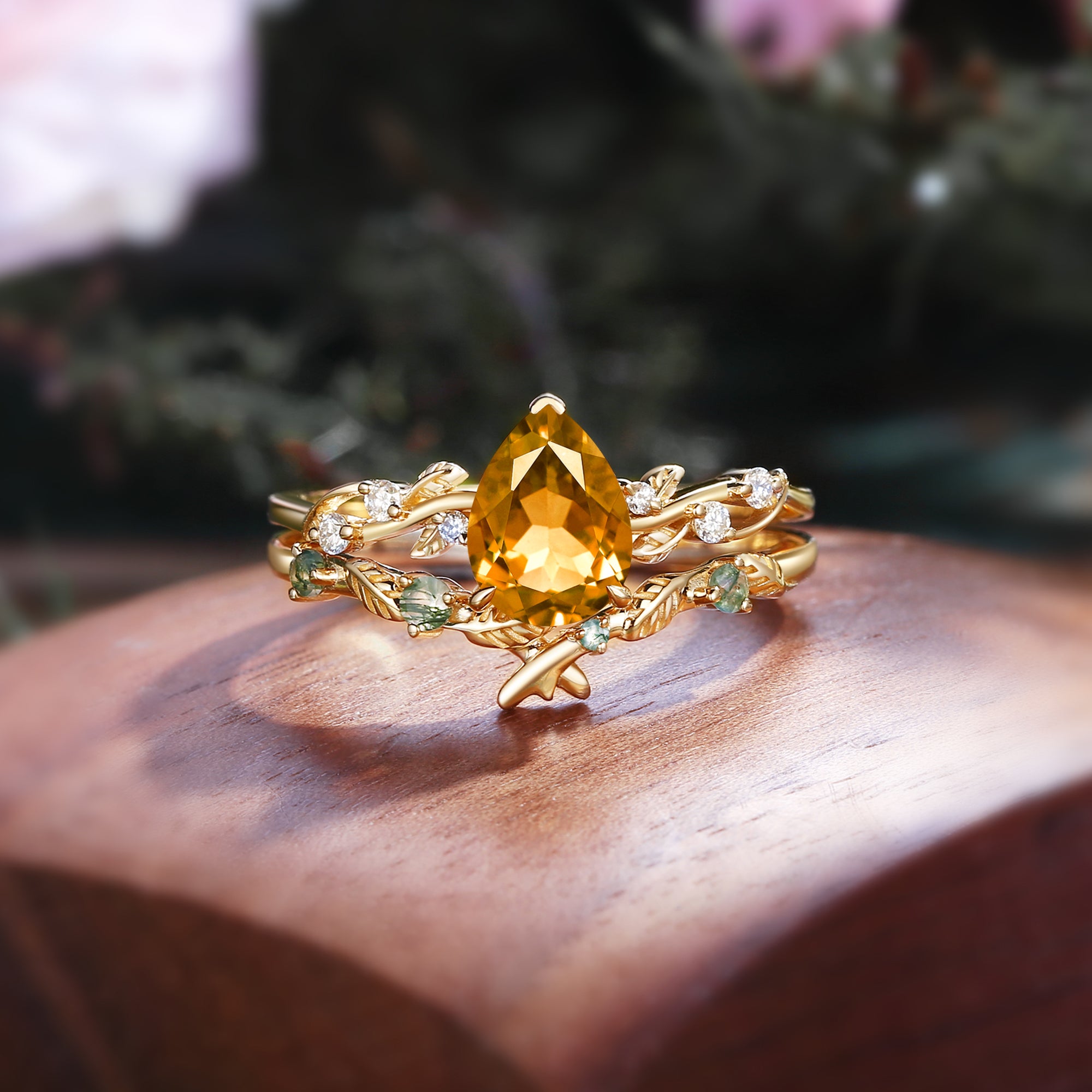Clarissa - Pear Cut Citrine Leaf Bridal Set 2pcs