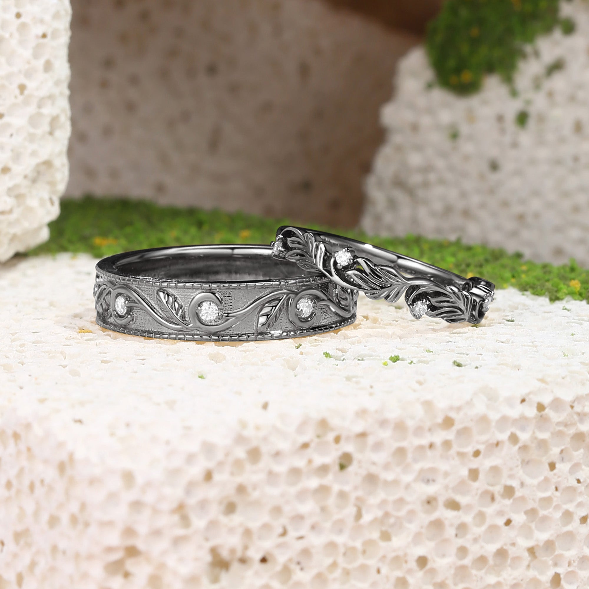 Couple Ring - Moissanite Promise Rings Couple Ring Set