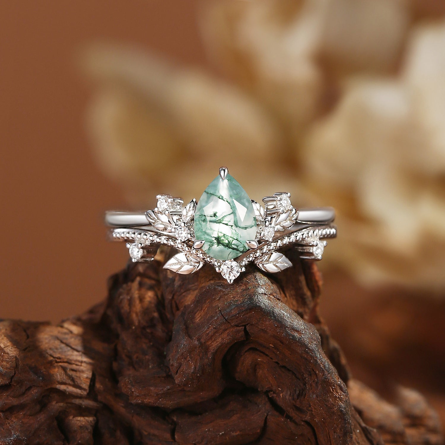 BlingFlare Vine Pear Cut Moss Agate Bridal Set 2pcs - Dew