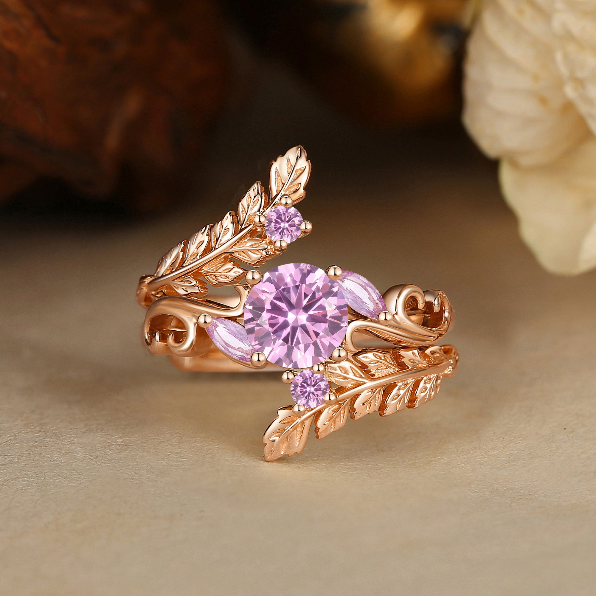 Rosine - Round Pink Sapphire Enhancer Ring Set 2pcs