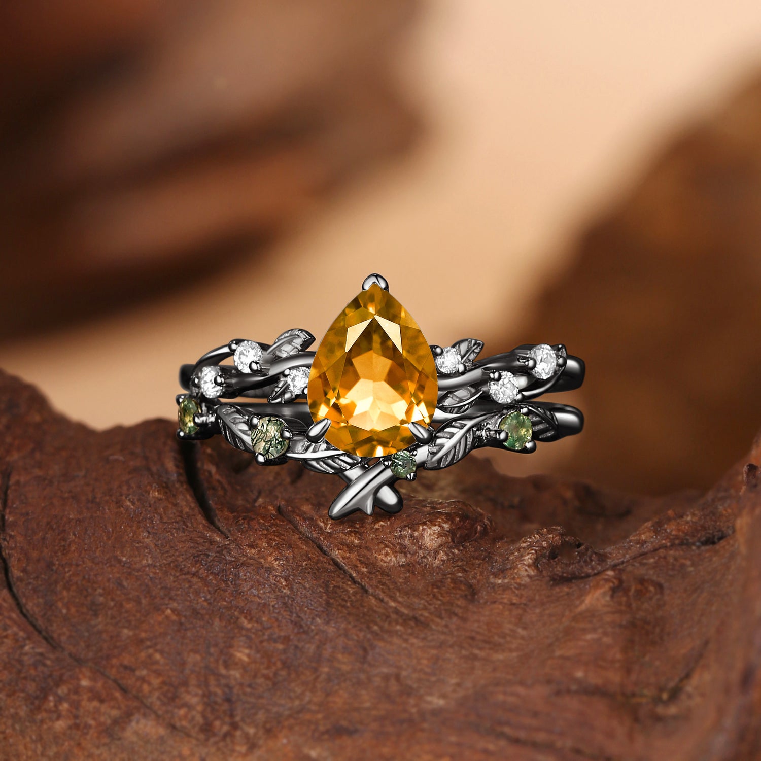 Clarissa - Pear Cut Citrine Leaf Bridal Set 2pcs