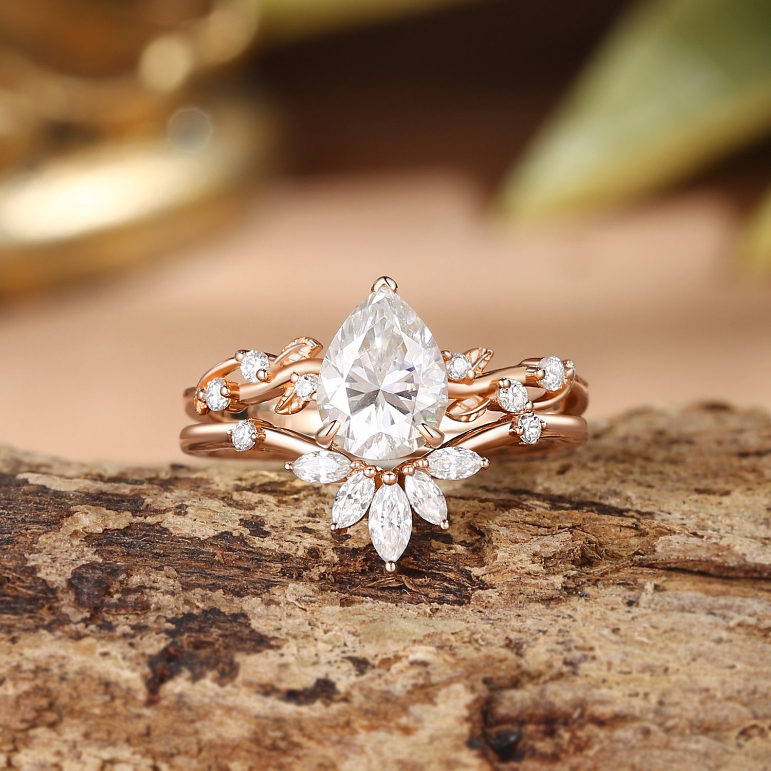 Clarissa - Moissanite Vine Inspired Leafy Bridal Set 2pcs