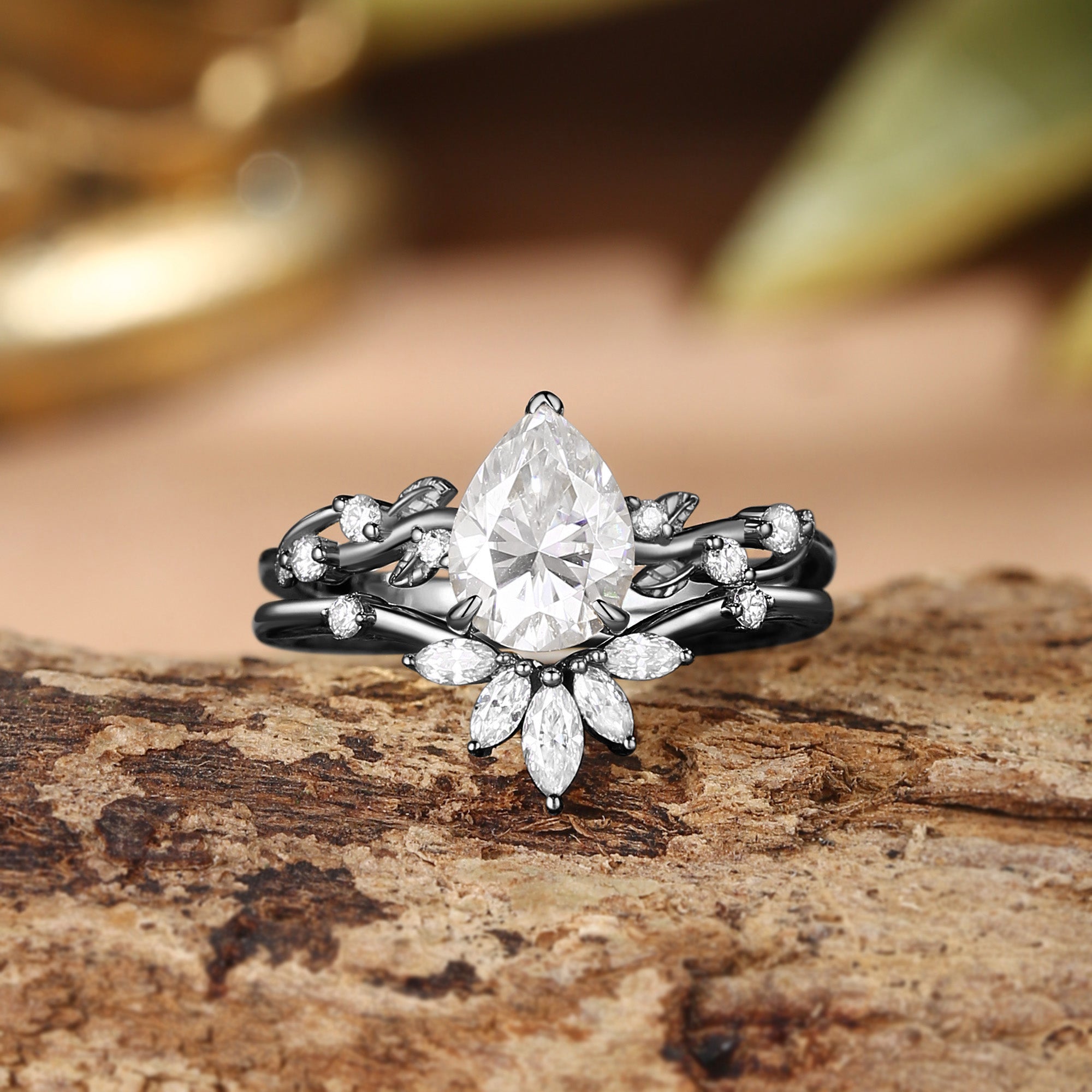 Clarissa - Moissanite Vine Inspired Leafy Bridal Set 2pcs