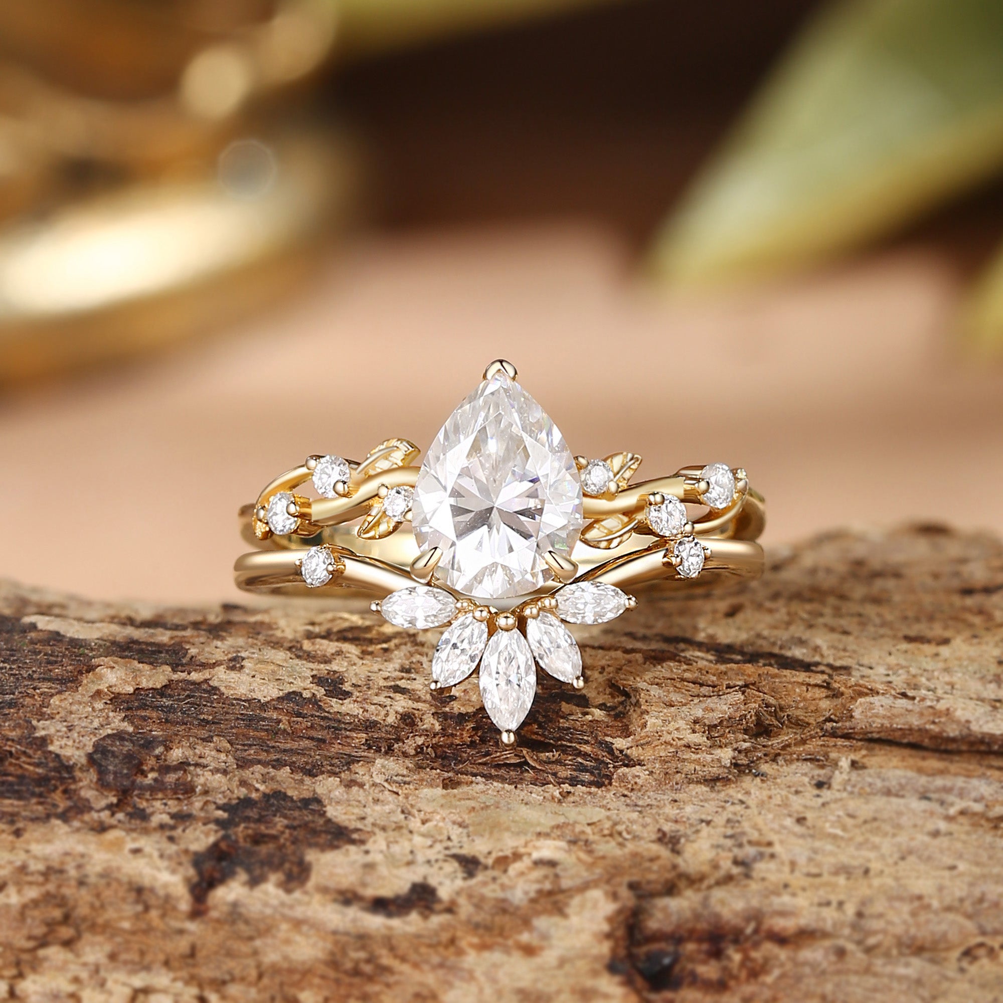 Clarissa - Moissanite Vine Inspired Leafy Bridal Set 2pcs