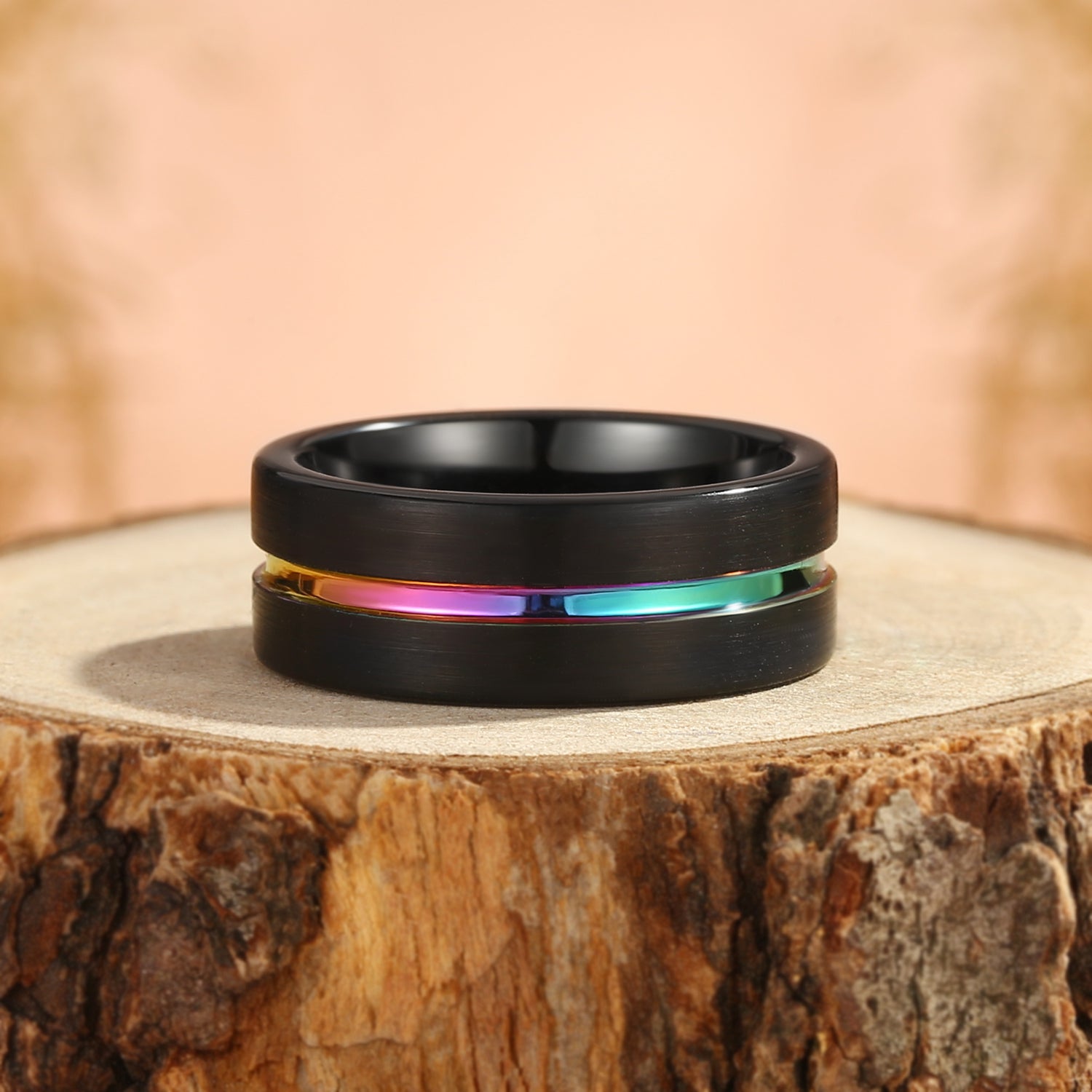 Unique Black Rainbow Inlay Men Band