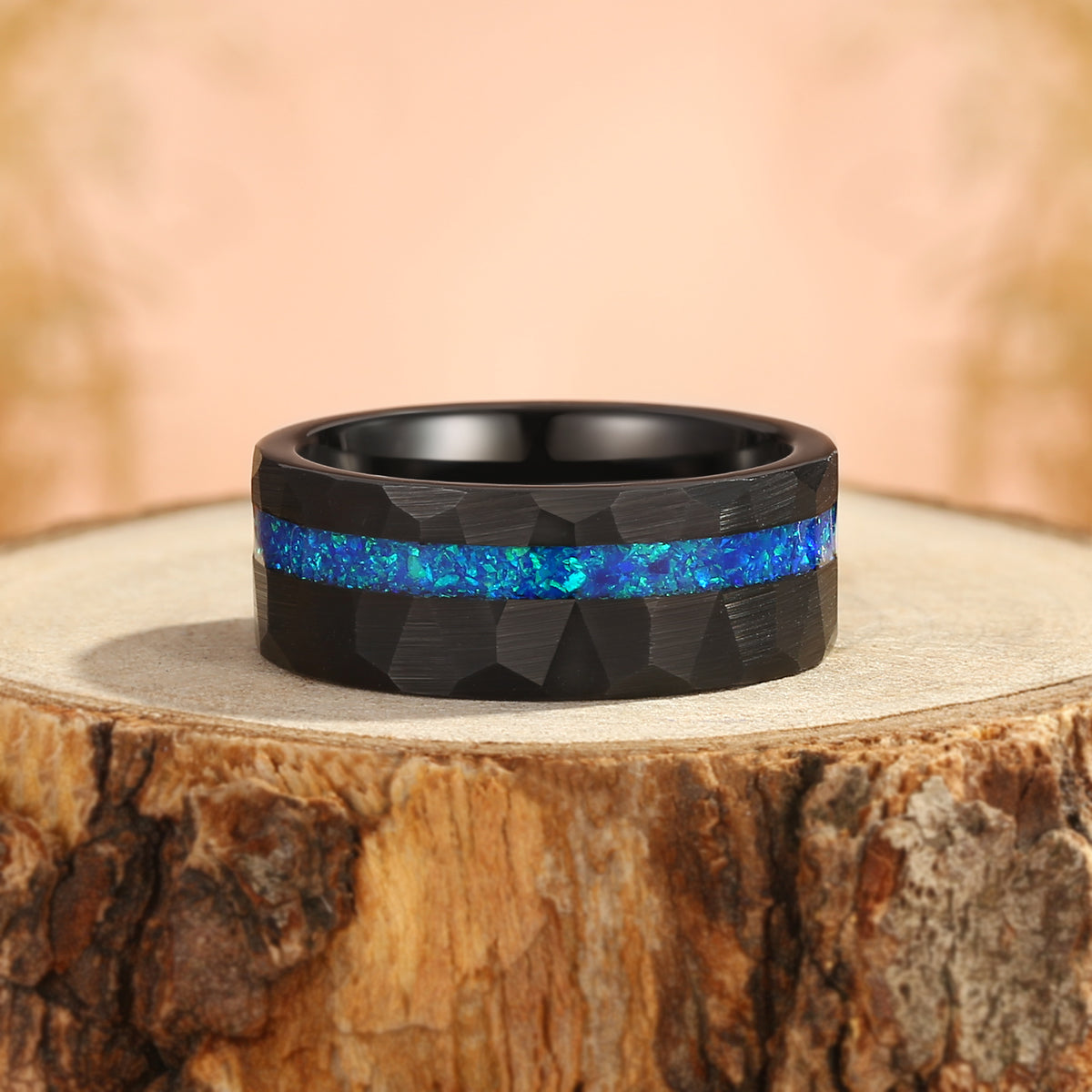 Unique Black Blue Opal Inlay Men Band