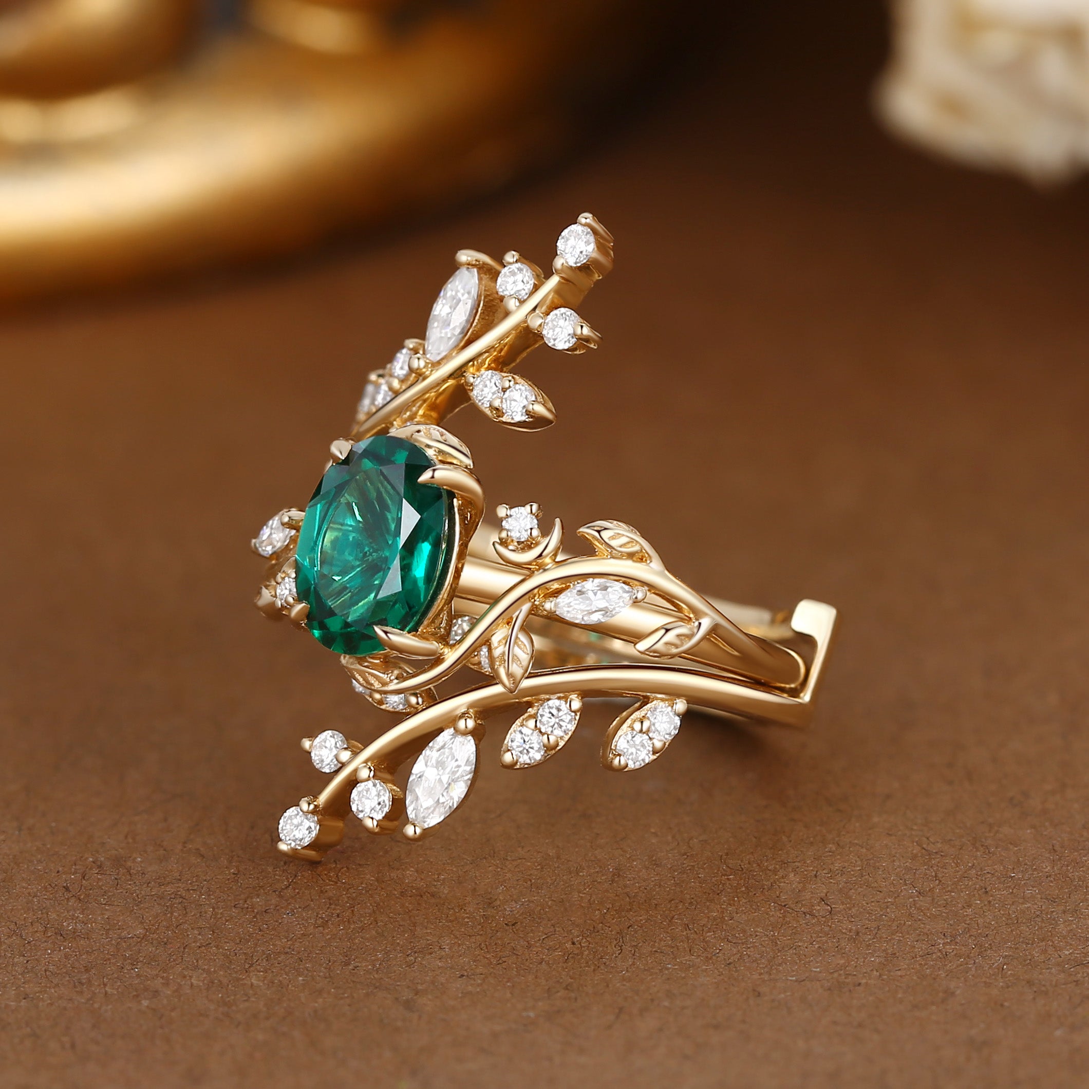 Gabrielle - Oval Cut Lab Emerald Enhancer Bridal Set 2pcs