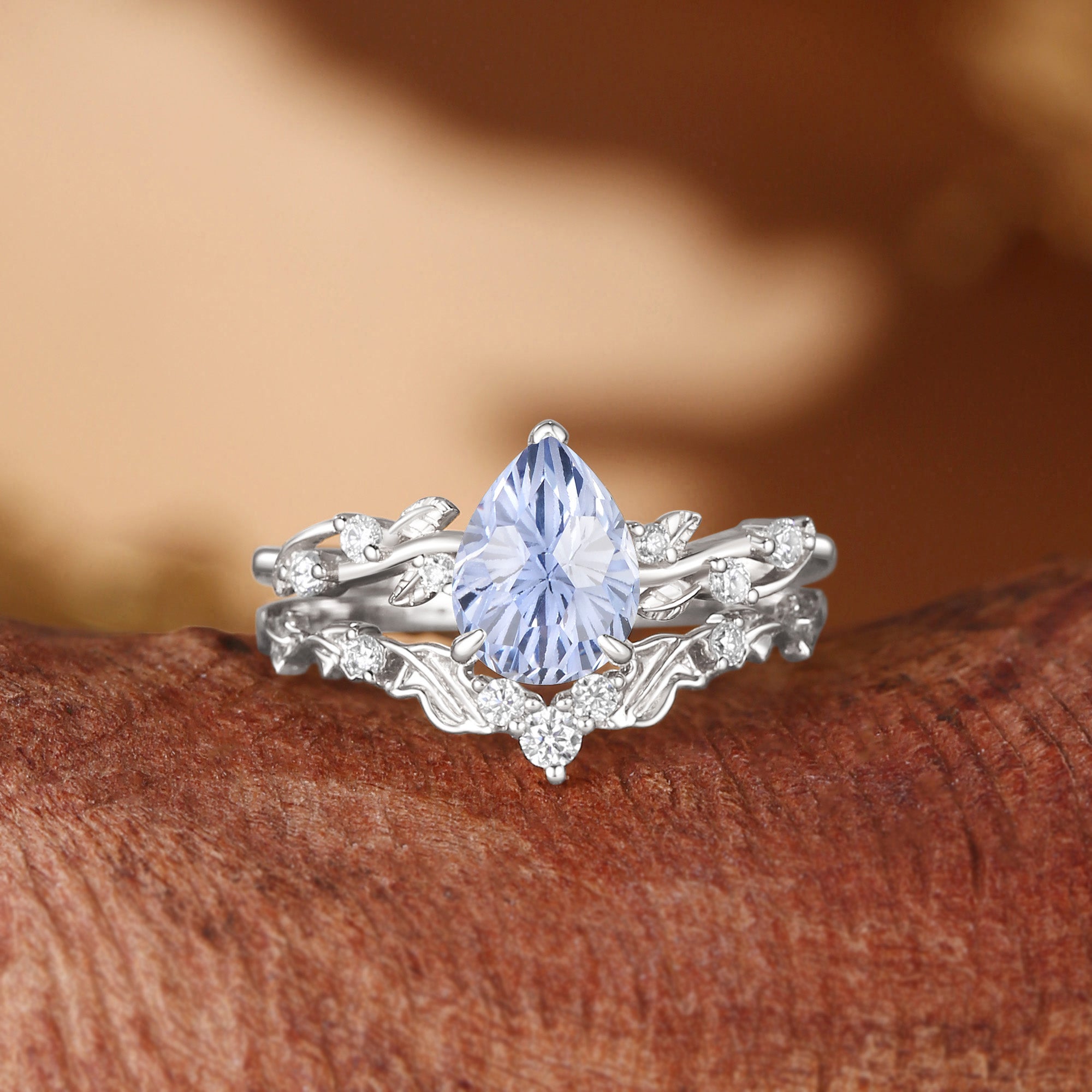 Clarissa - Firework Cut Cornflower Sapphire Vine Inspired Leafy Bridal Set 2pcs