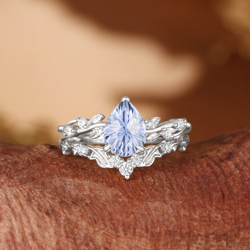 Clarissa - Firework Cut Cornflower Sapphire Vine Inspired Leafy Bridal Set 2pcs
