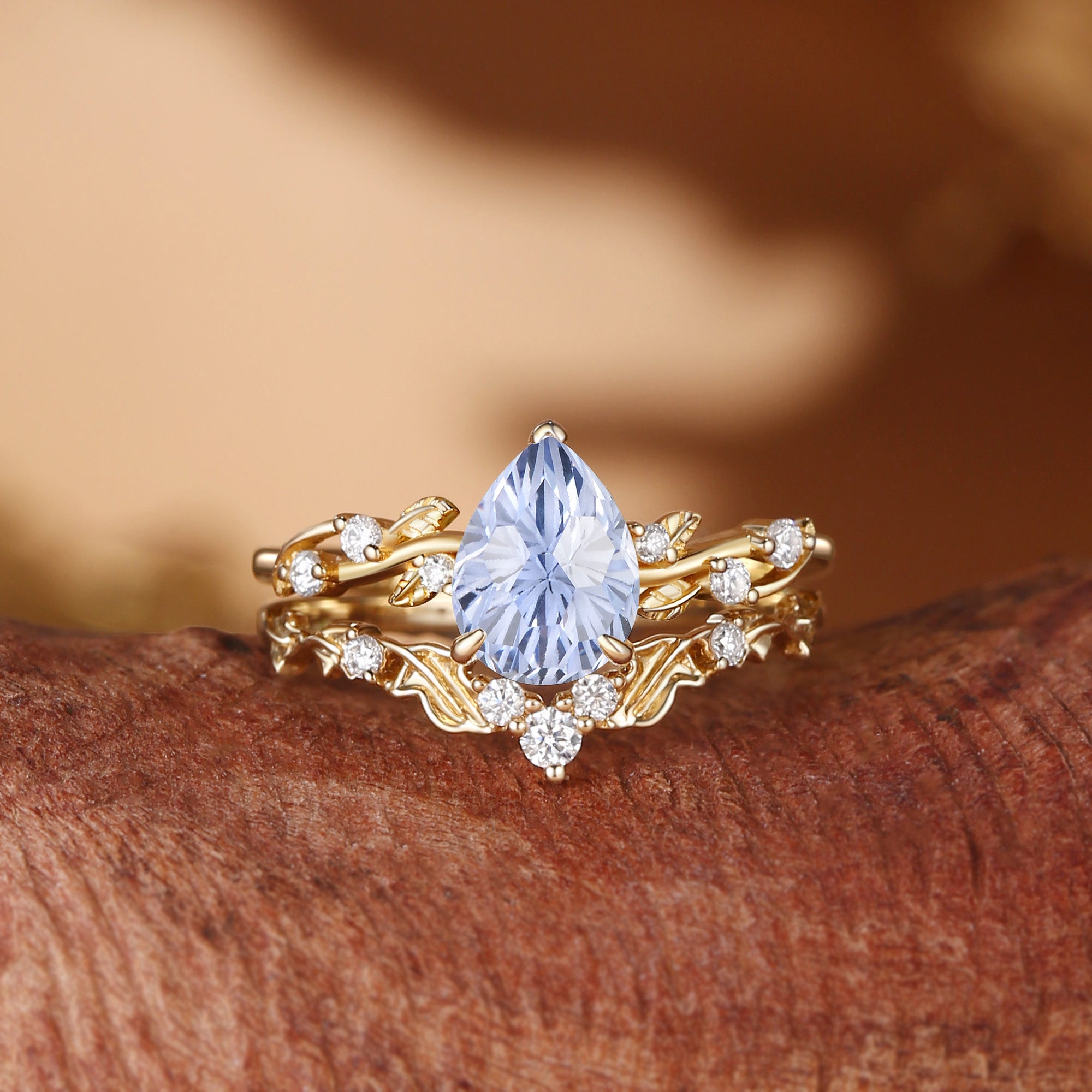 Clarissa - Firework Cut Cornflower Sapphire Vine Inspired Leafy Bridal Set 2pcs