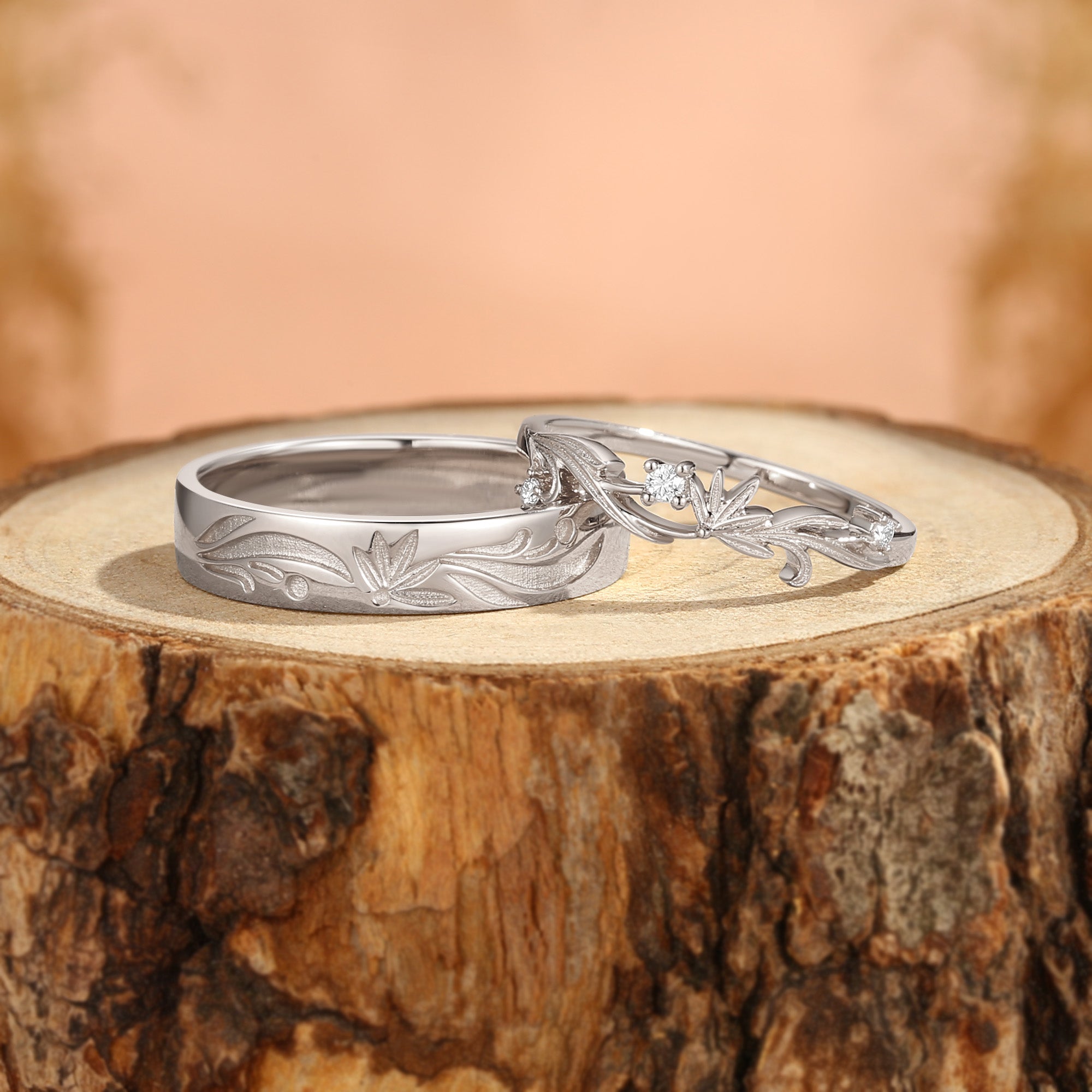 Couple Ring - Blingflare Meadow Blossom Inspired Moissanite Promise Ring Set