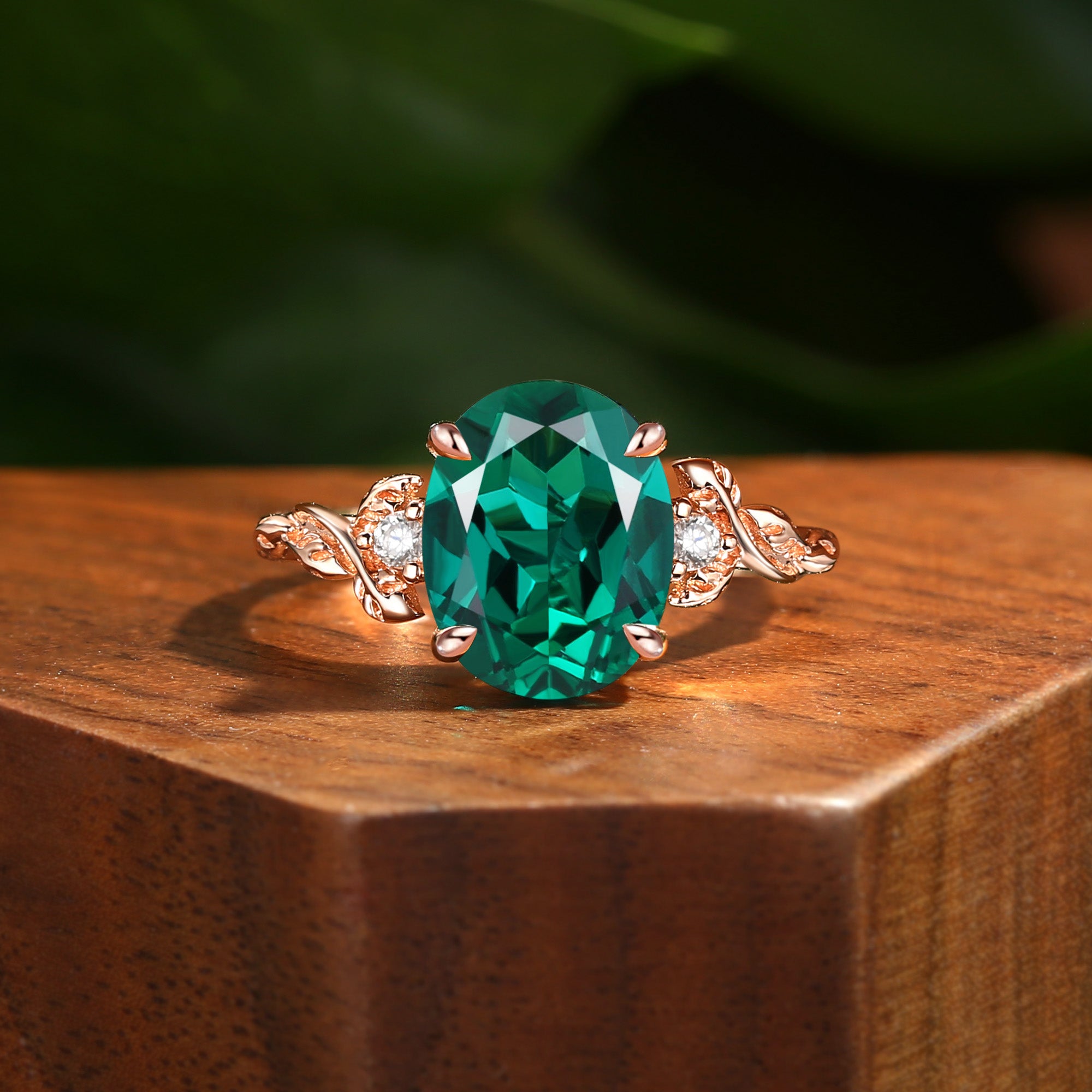 Eden - 4.0CT Oval Cut Lab Emerald Leaf Branch Engagement Ring