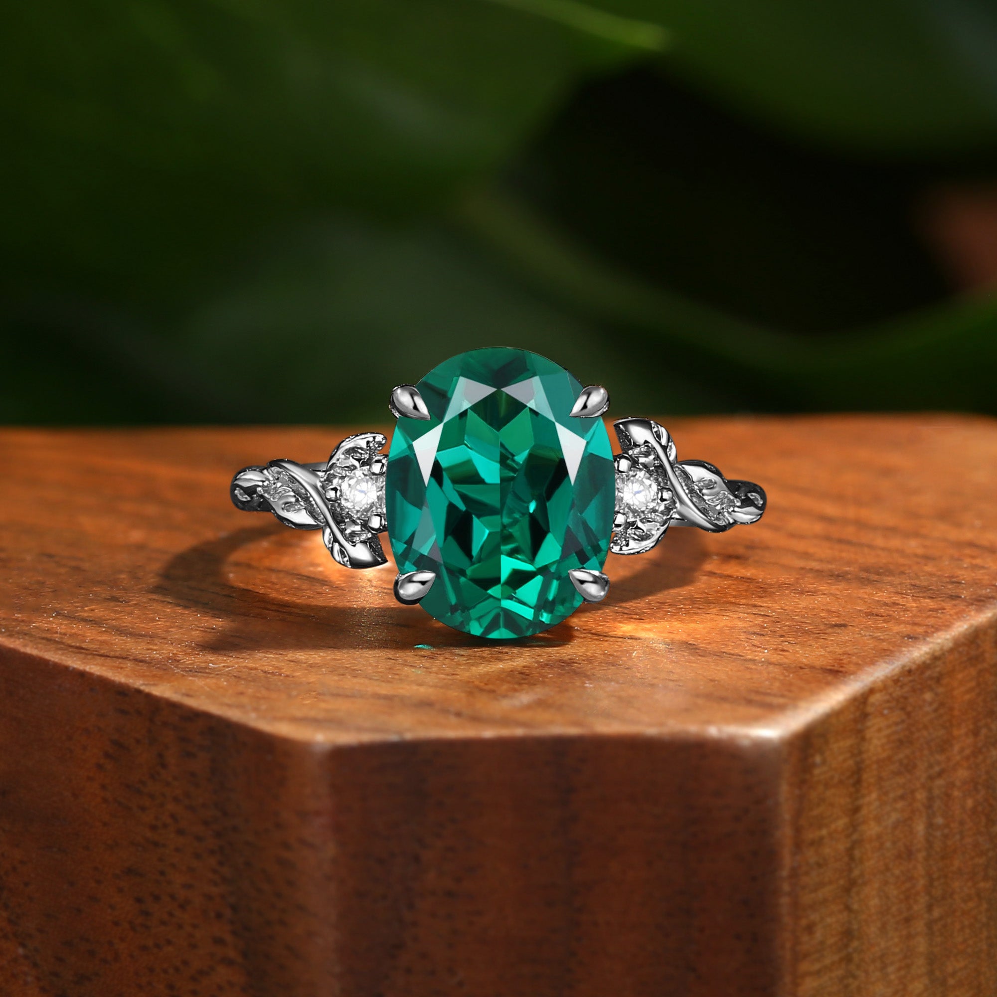 Eden - 4.0CT Oval Cut Lab Emerald Leaf Branch Engagement Ring