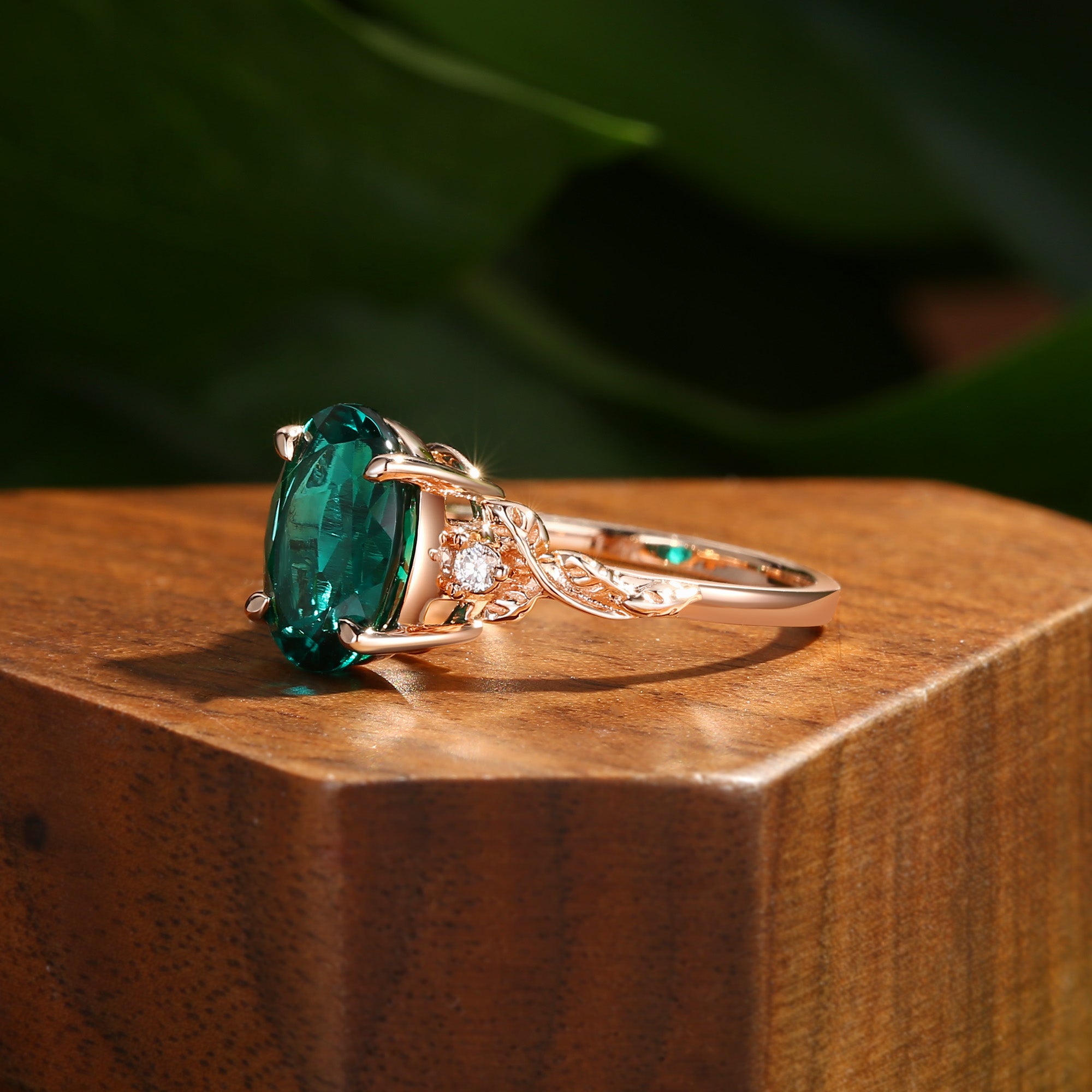 Eden - 4.0CT Oval Cut Lab Emerald Leaf Branch Engagement Ring