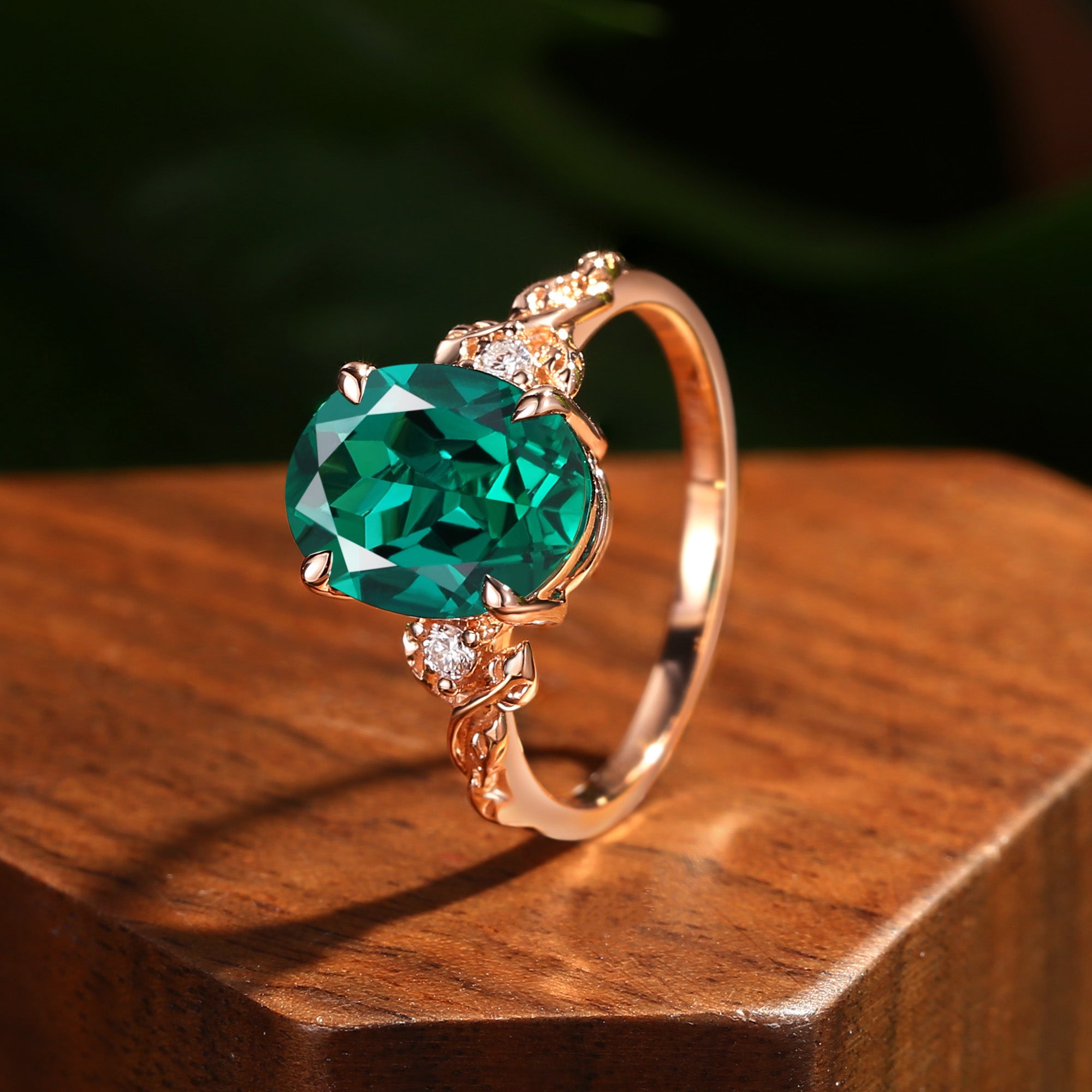 Eden - 4.0CT Oval Cut Lab Emerald Leaf Branch Engagement Ring