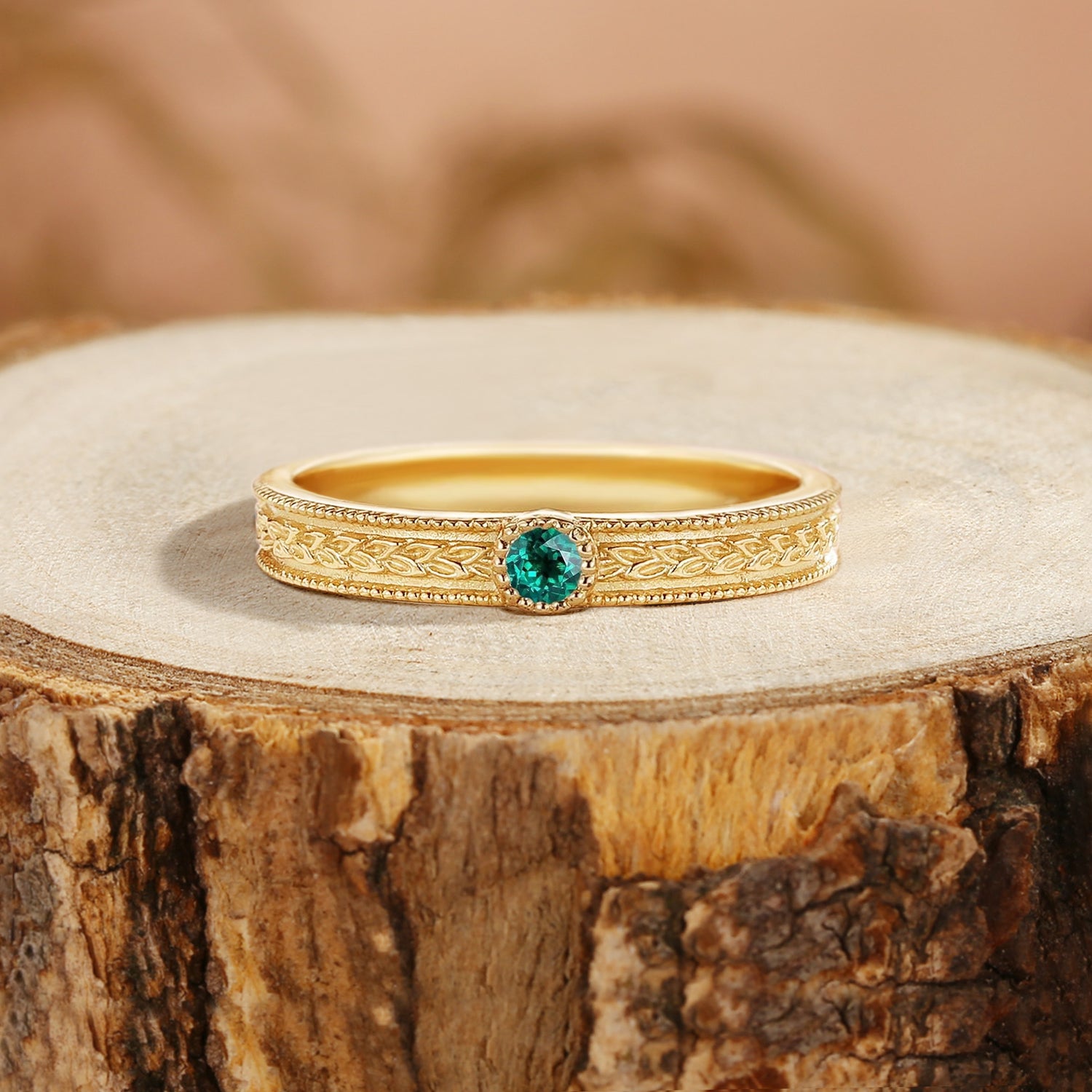 Wedding Band - Nature Inspired Emerald Wedding Band