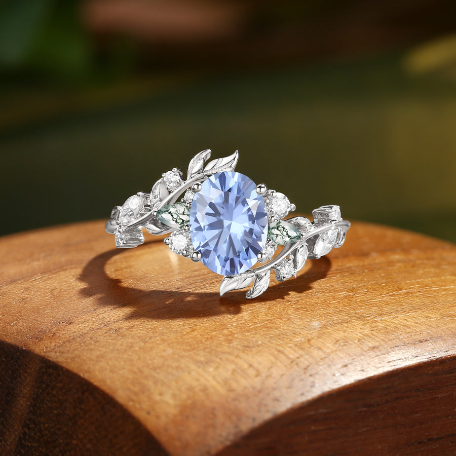 Oval Cut Lab Cornflower Blue Sapphire Vine Fairytale Engagement Ring