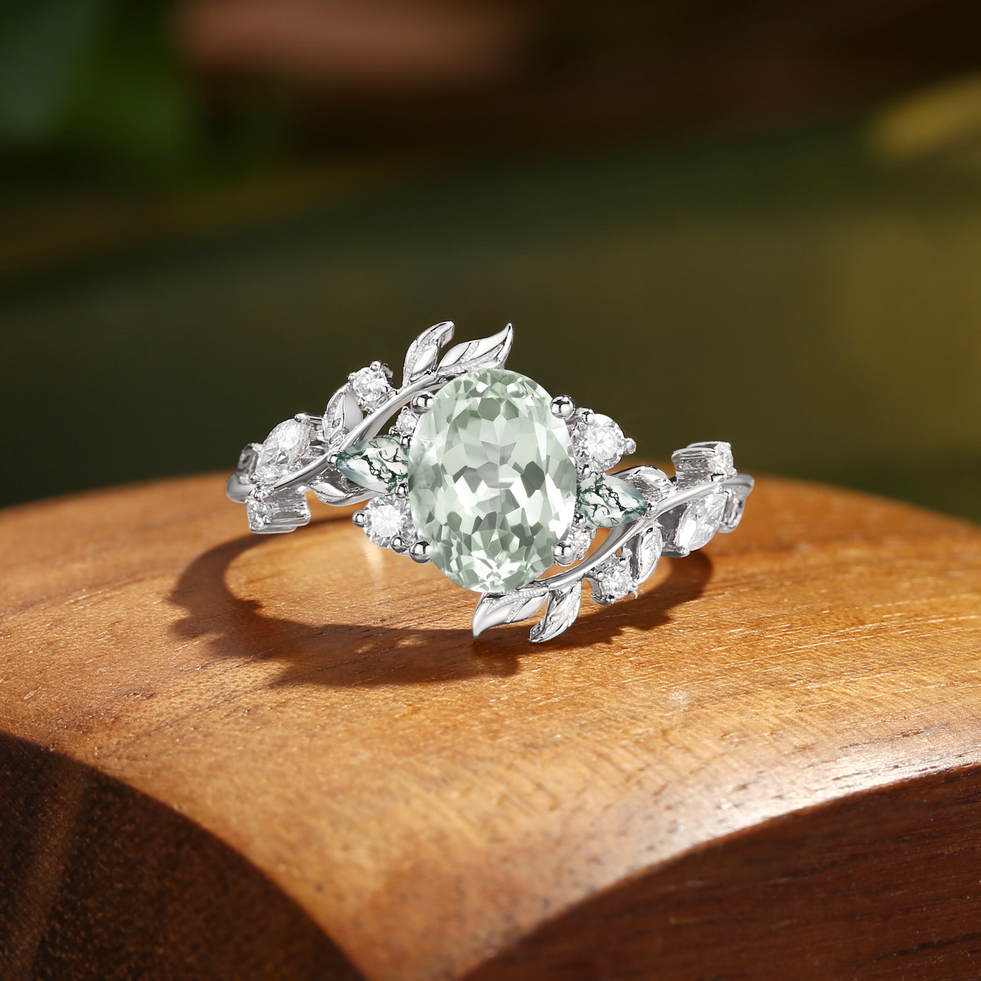 Abrielle - Oval Cut Prasiolite Vine Fairytale Engagement Ring