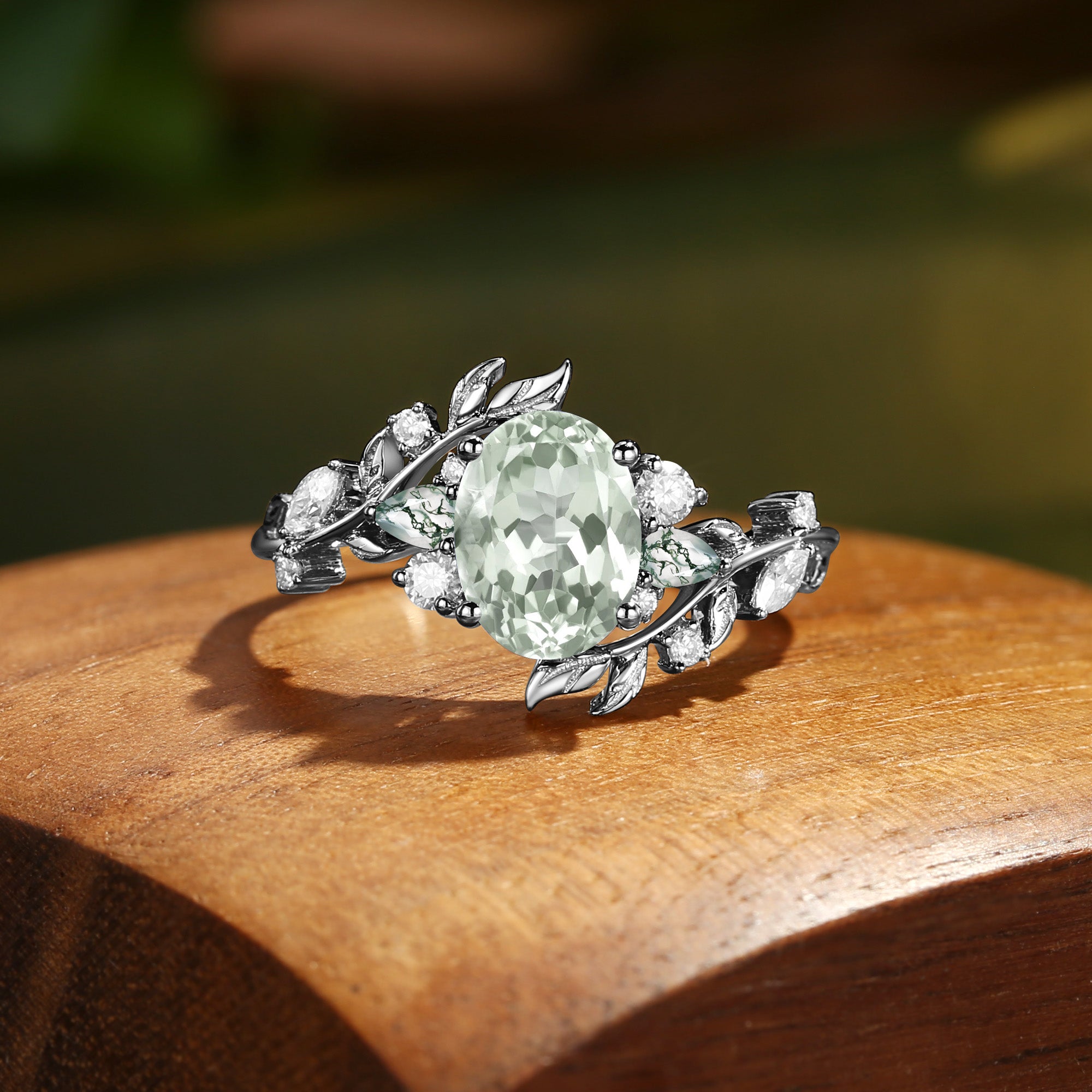 Abrielle - Oval Cut Prasiolite Vine Fairytale Engagement Ring